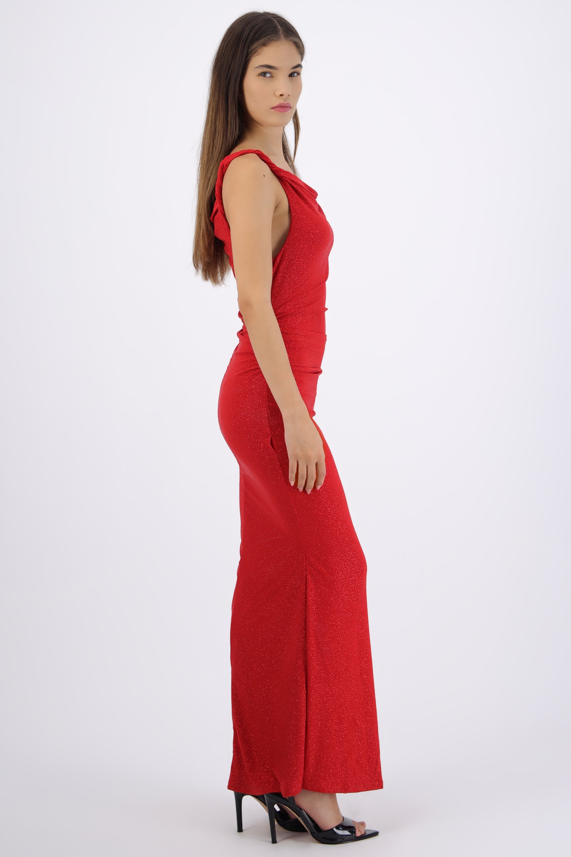 Vestido drapeado brillos
