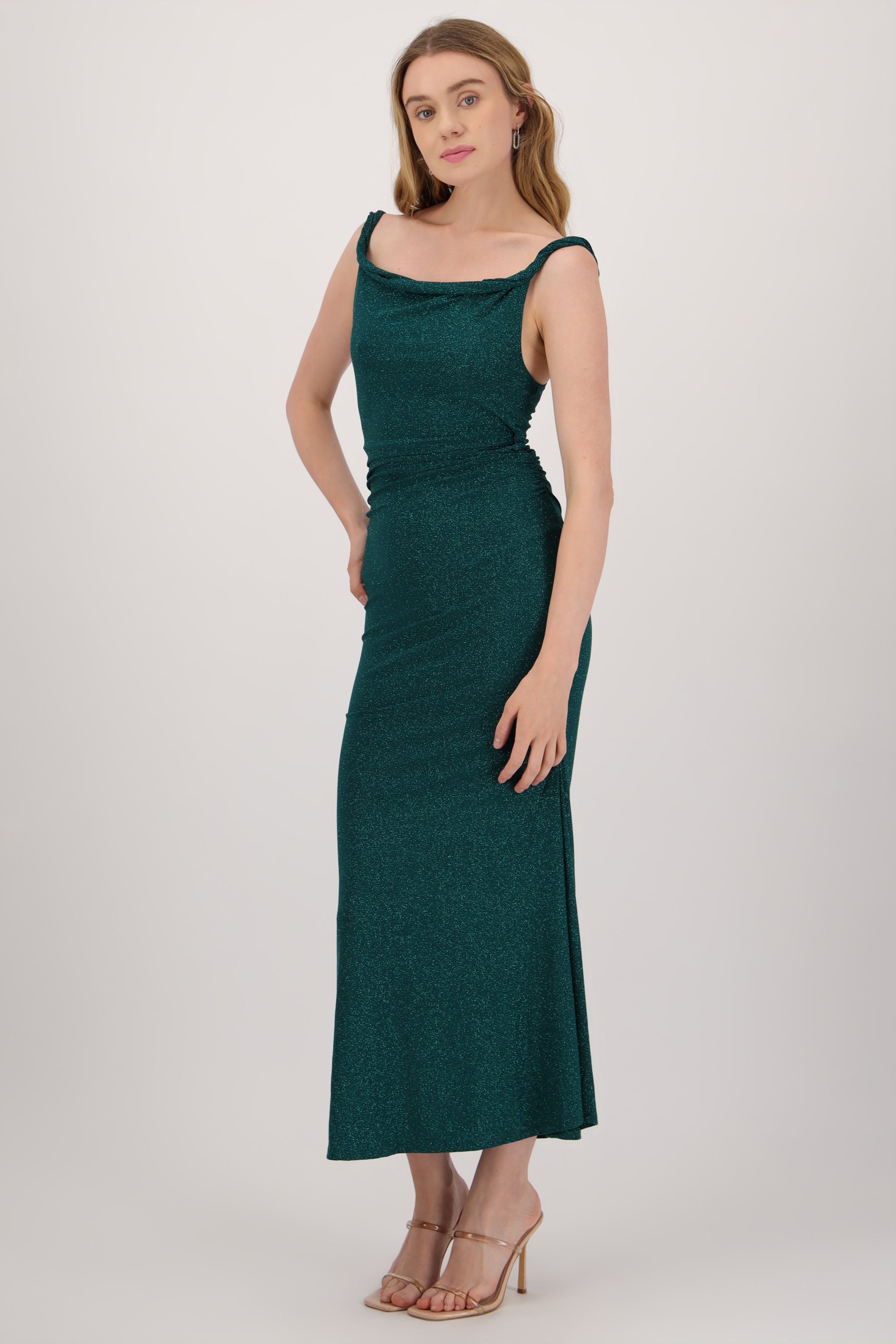 Vestido drapeado brillos VERDE CAZADOR