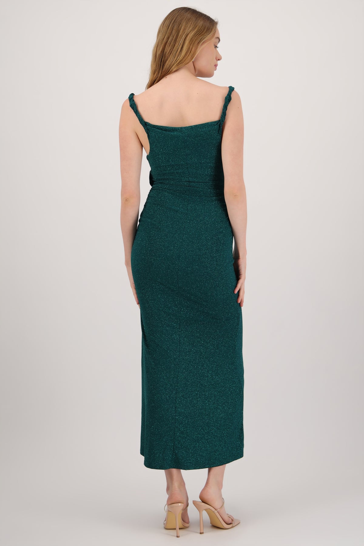Vestido drapeado brillos VERDE CAZADOR