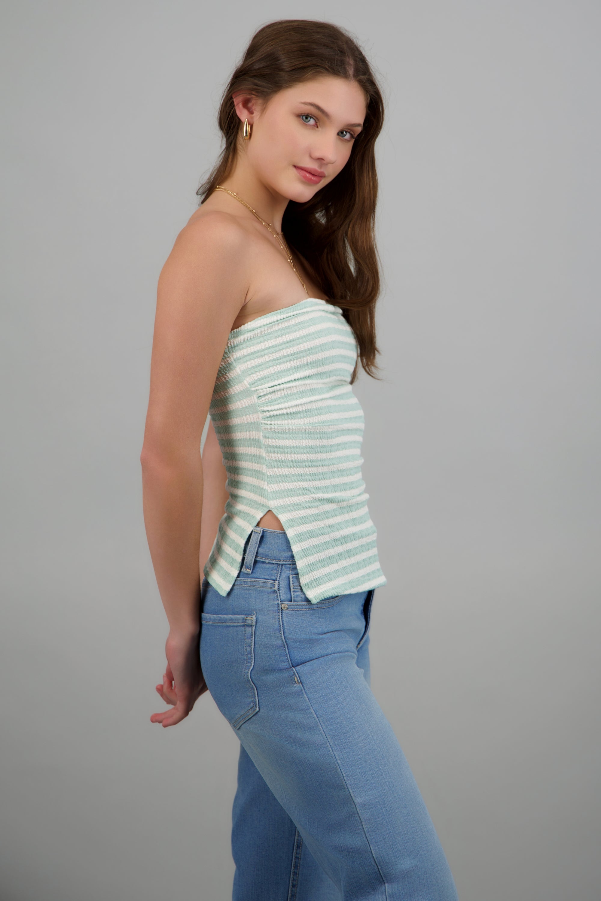 Top tubo rayas textura VERDE COMBO