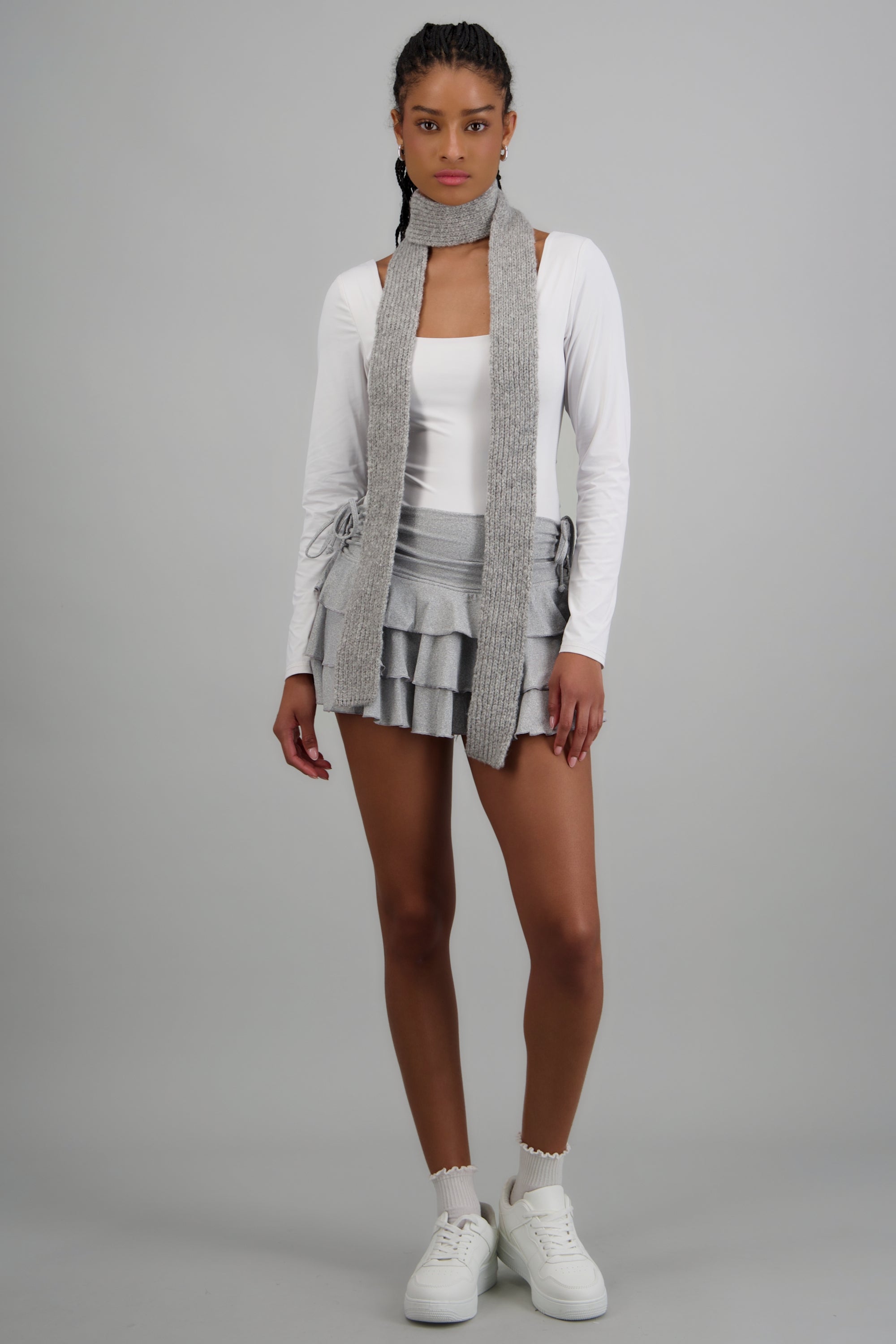 Falda mini capas olanes detalle dobladillo GRIS JASPE