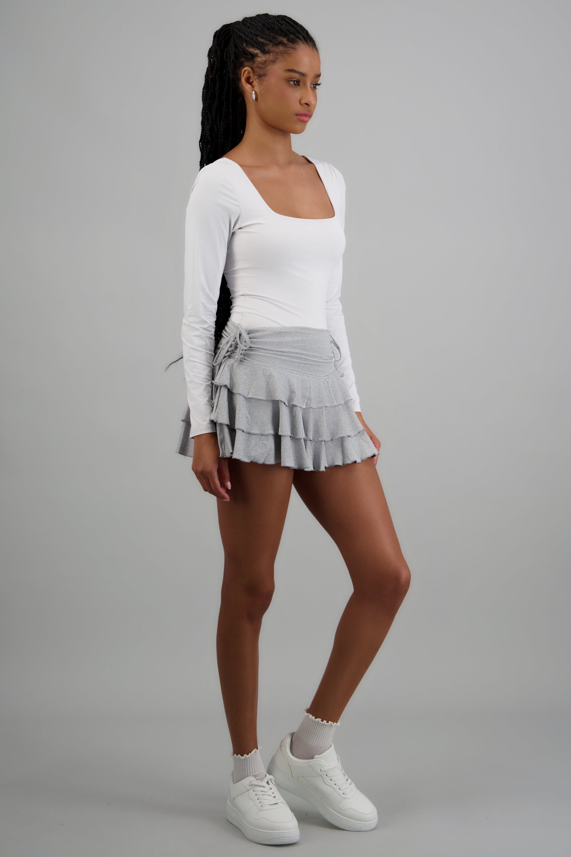 Falda mini capas olanes detalle dobladillo GRIS JASPE