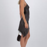 Vestido asimétrico encaje PU