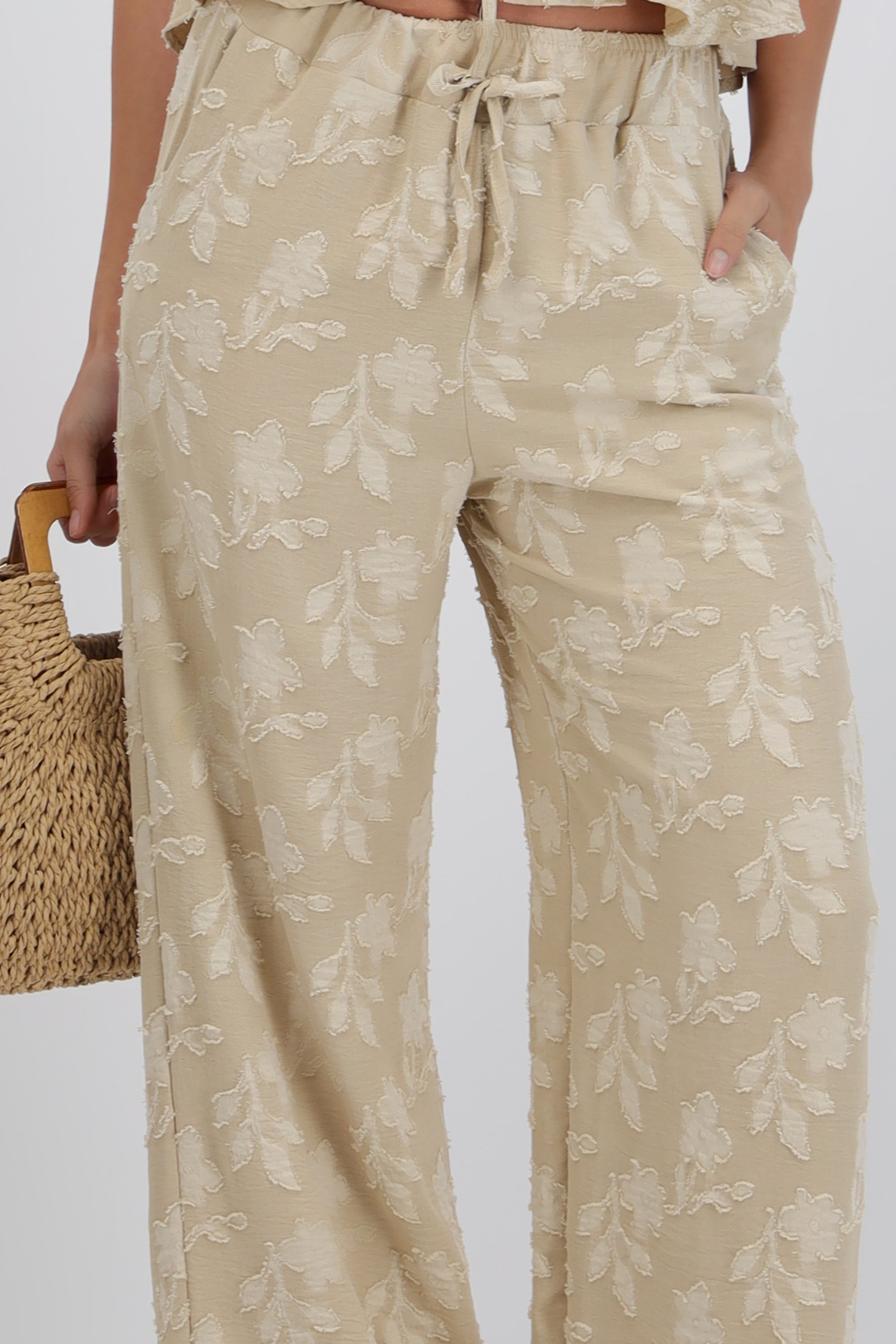 Pantalón recto detalle textura BEIGE