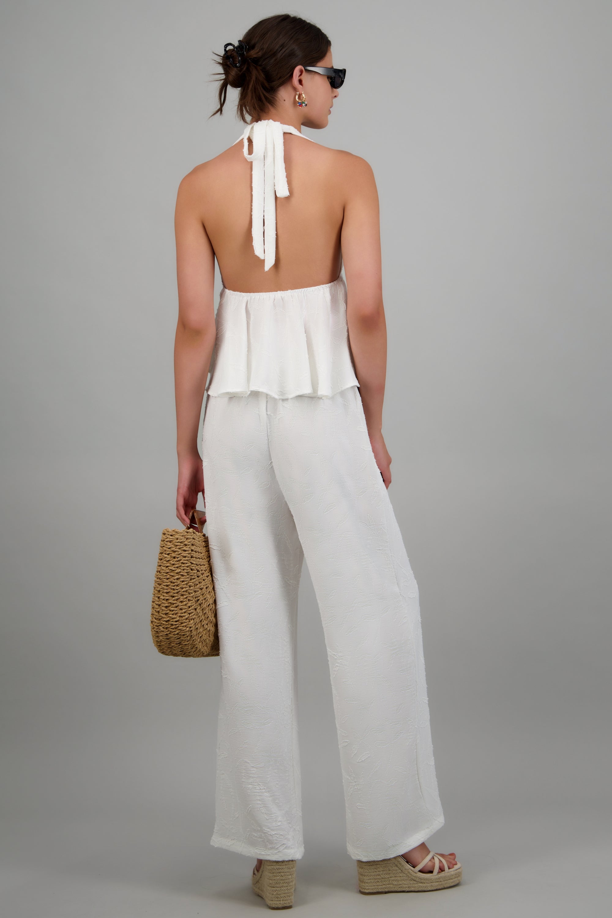 Pantalon recto detalle textura HUESO