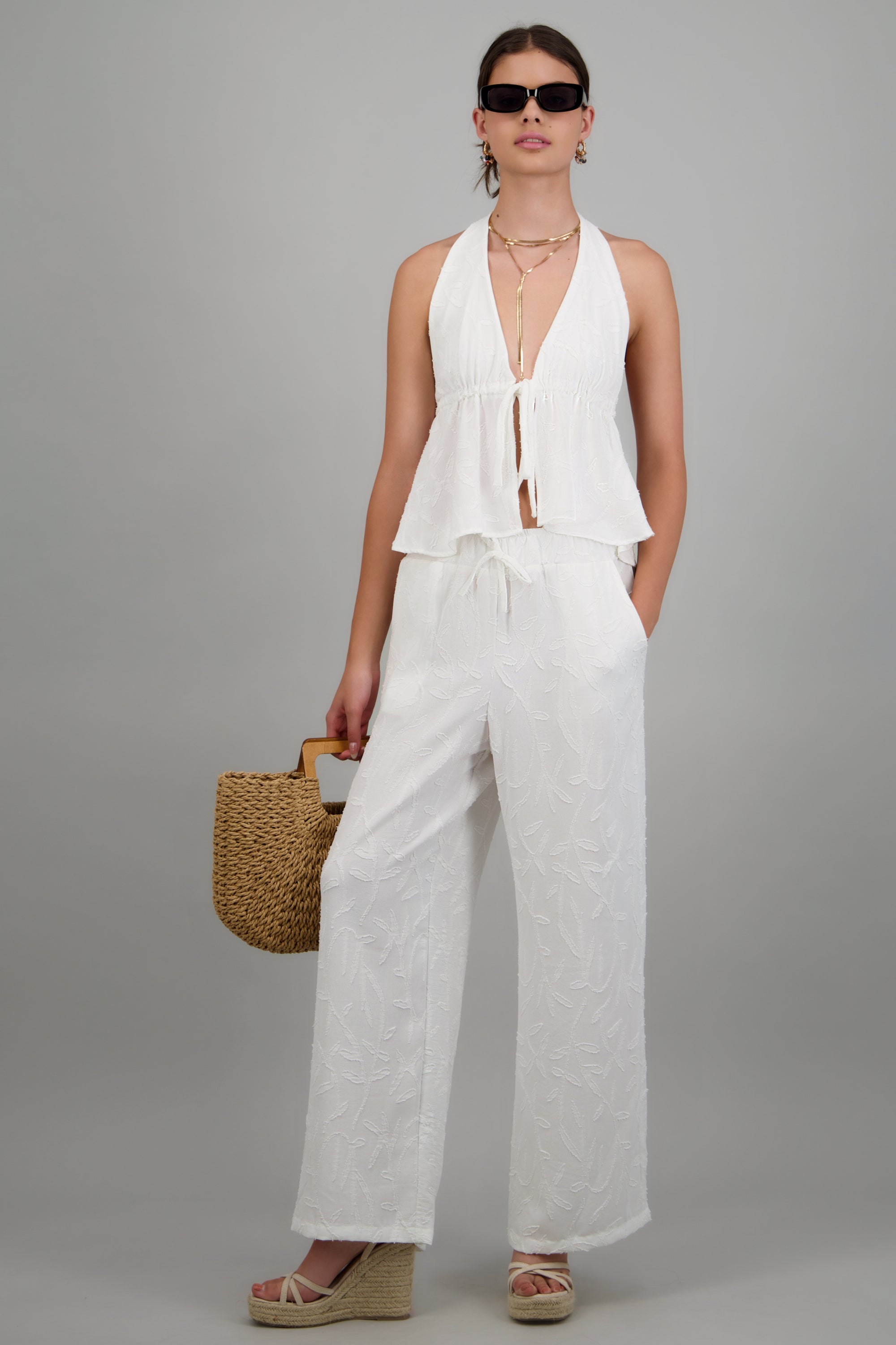 Pantalon recto detalle textura HUESO
