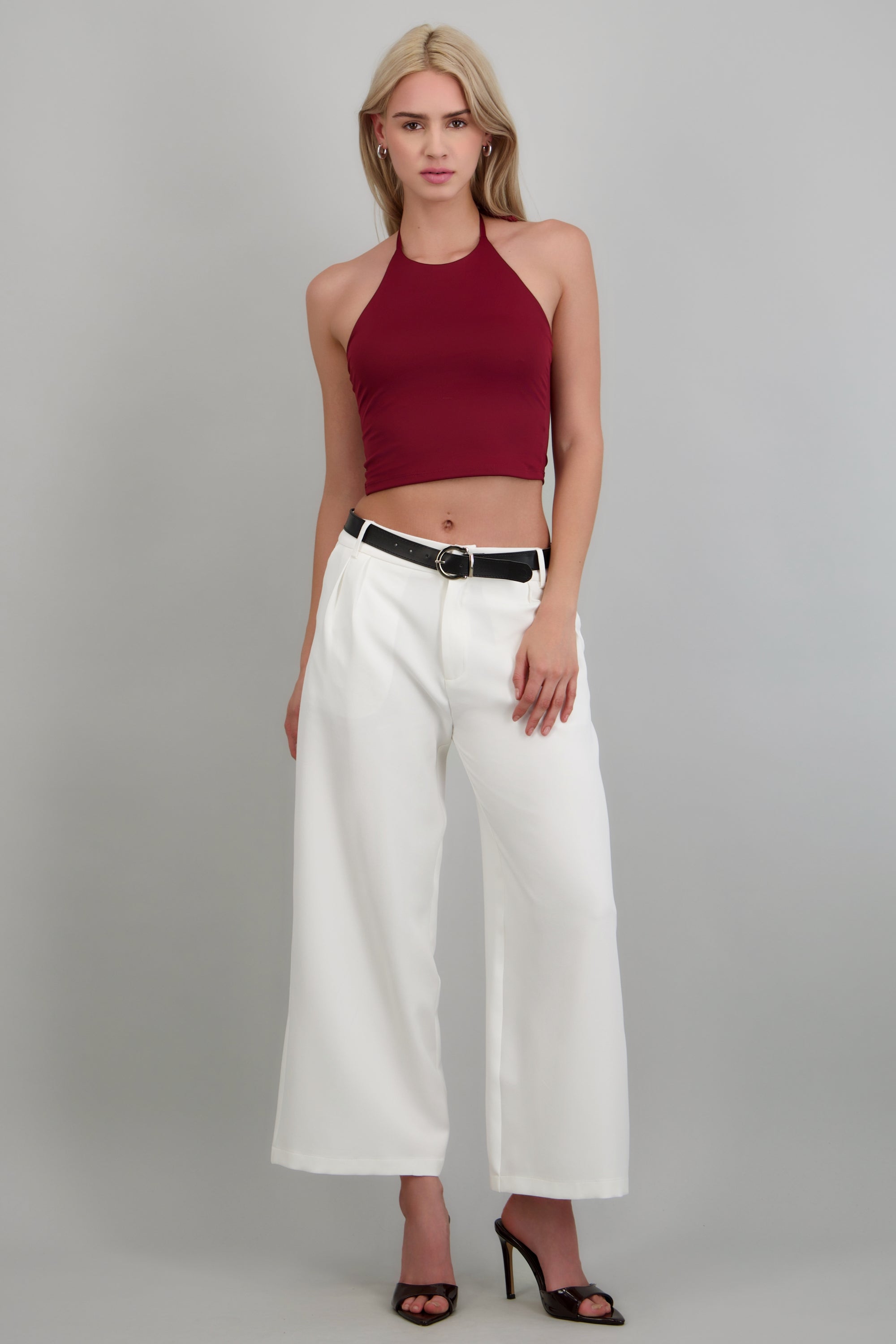 Pantalon sastreado detalle cinturon BLANCO