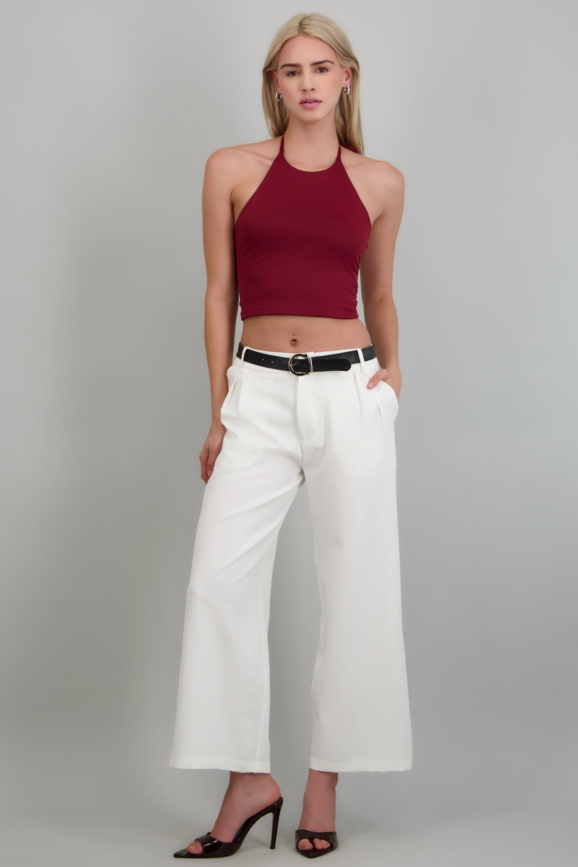 Pantalon sastreado detalle cinturon BLANCO