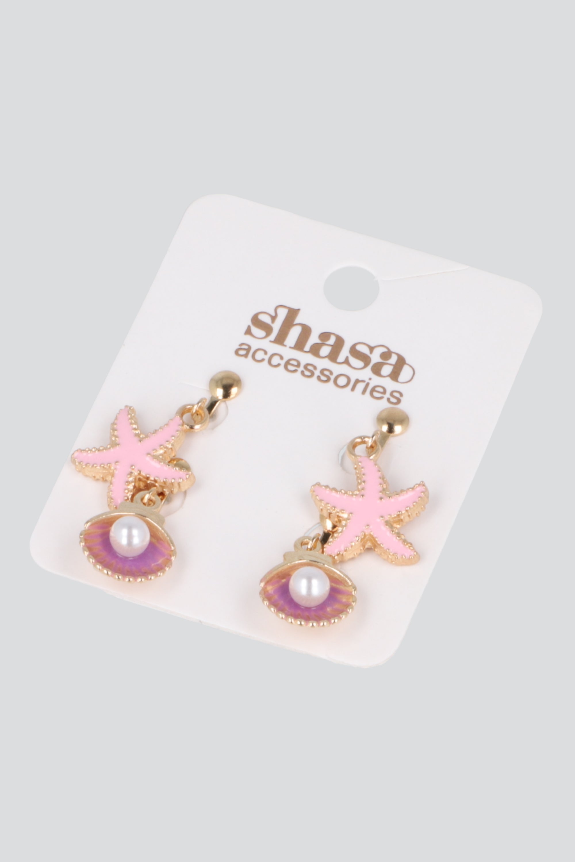 Set 2 pares aretes estrella concha mar MORADO