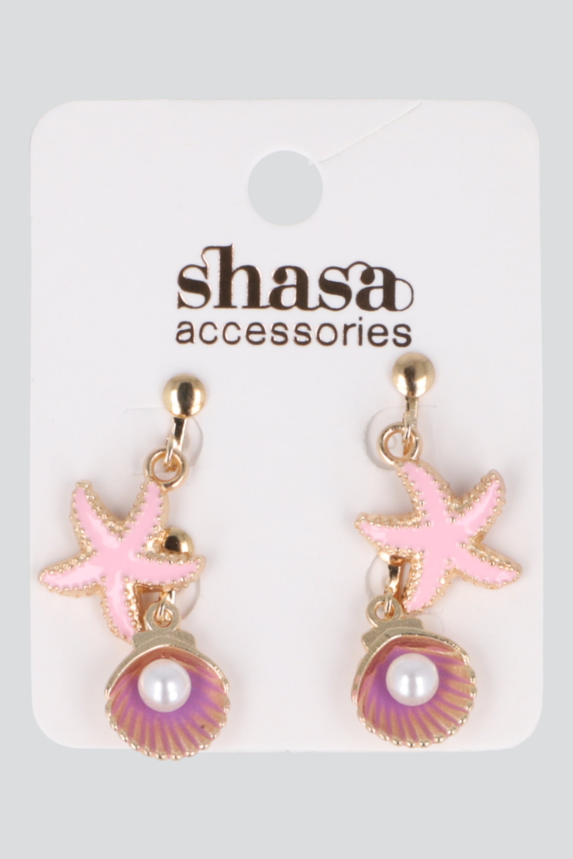 Set 2 pares aretes estrella concha mar MORADO