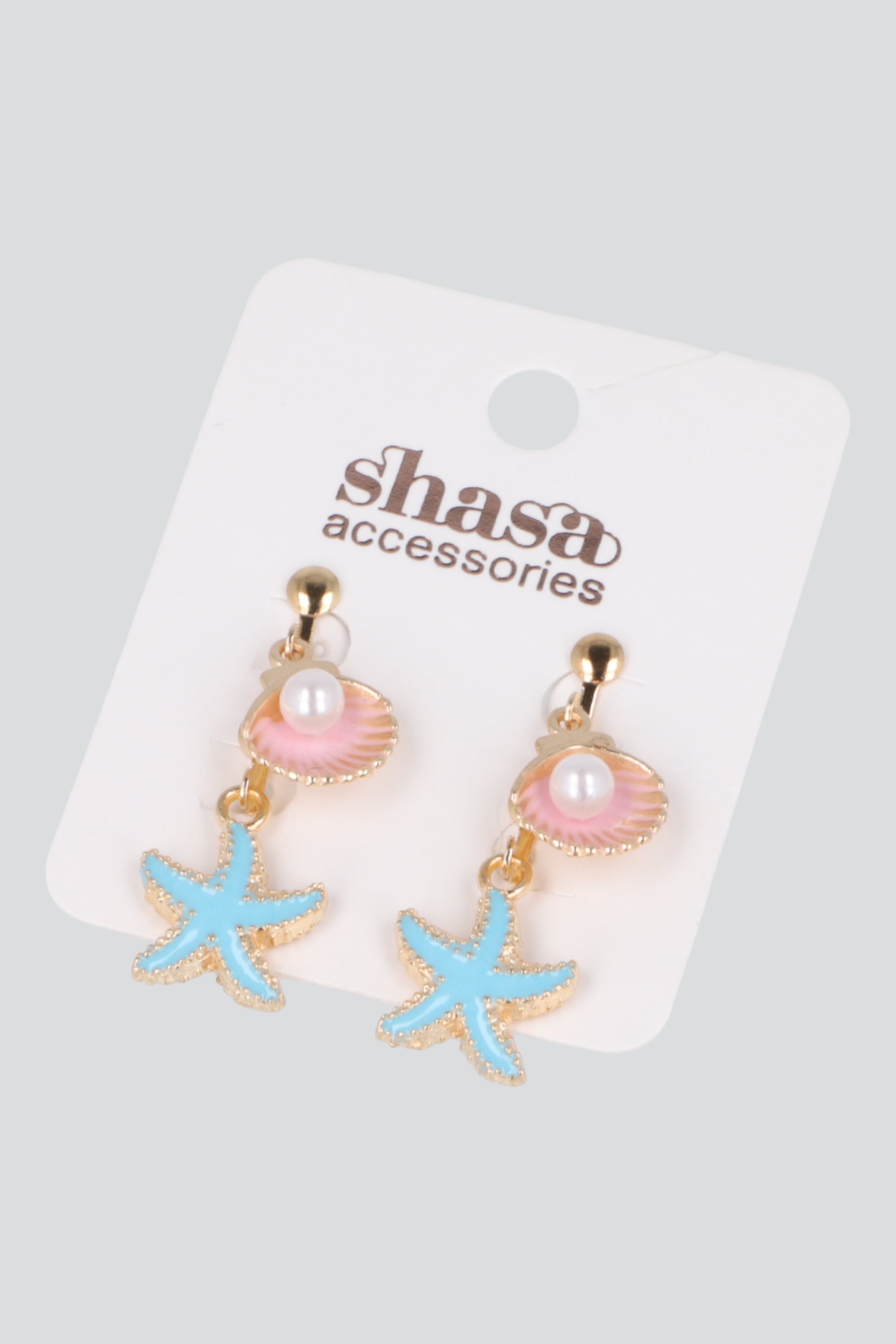 Set 2 pares aretes estrella concha mar ROSA