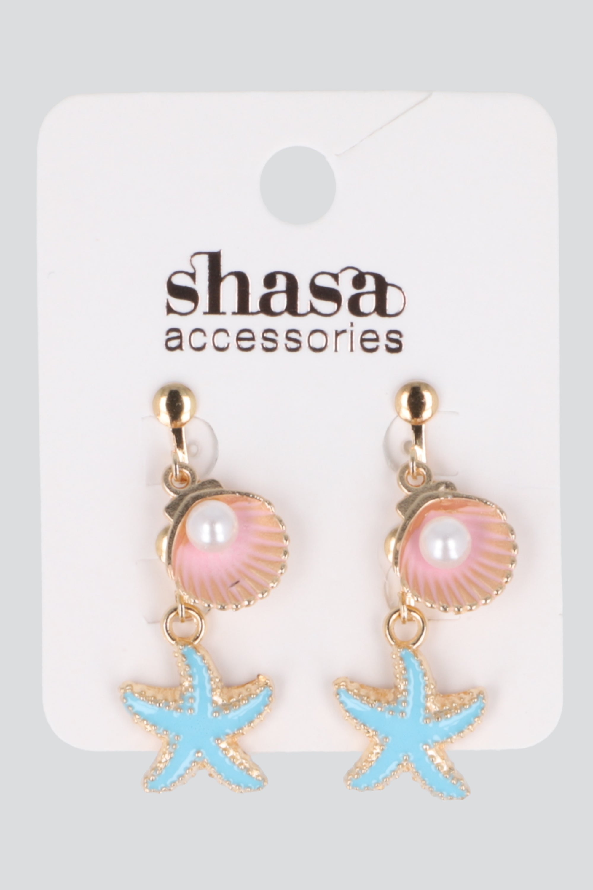 Set 2 pares aretes estrella concha mar ROSA