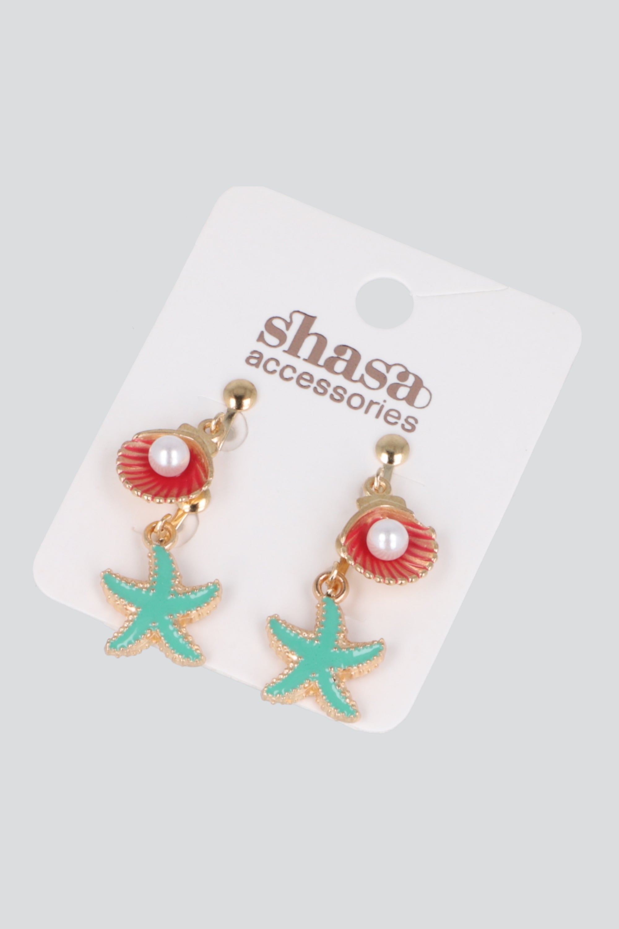 Set 2 pares aretes estrella concha mar VERDE