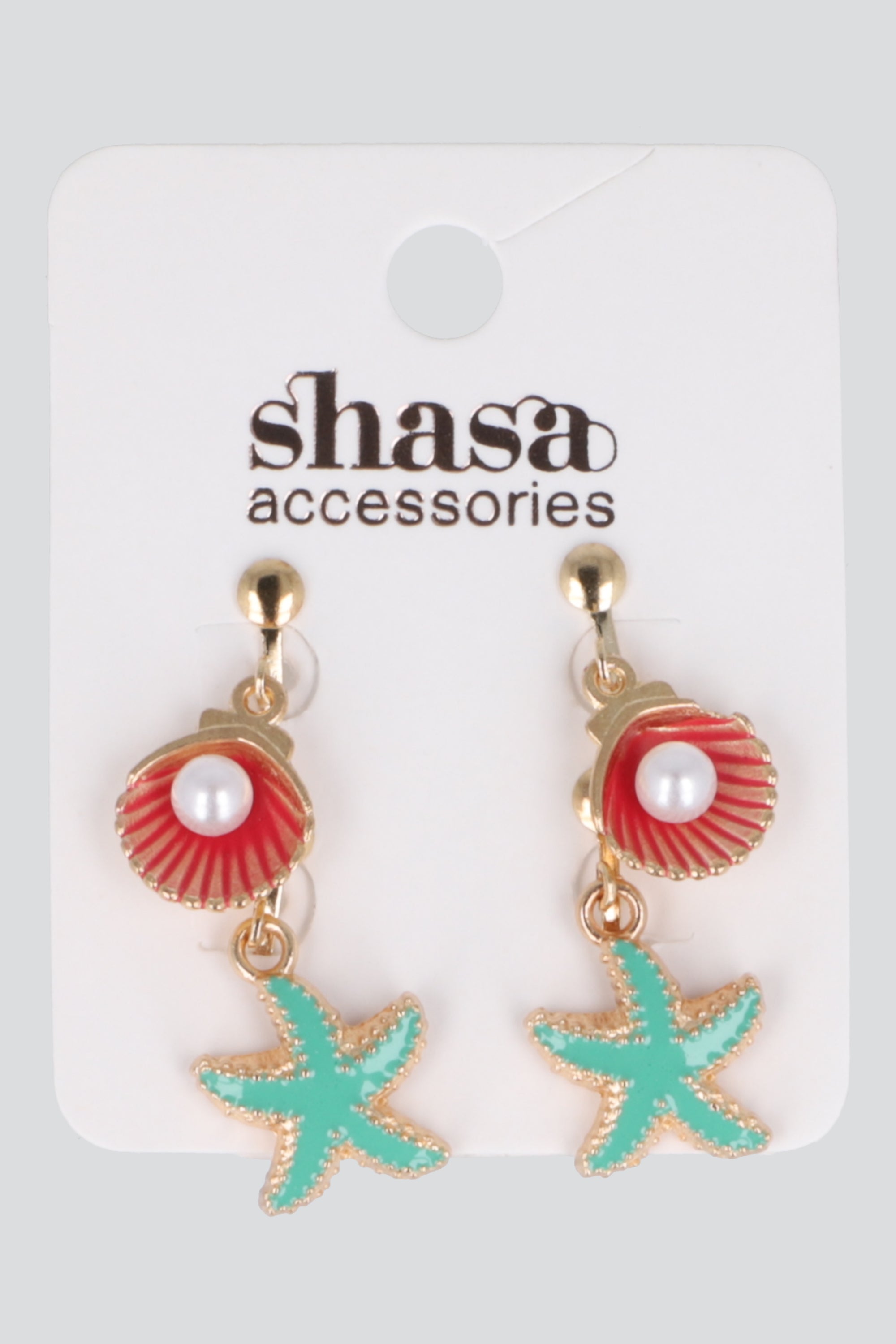 Set 2 pares aretes estrella concha mar VERDE