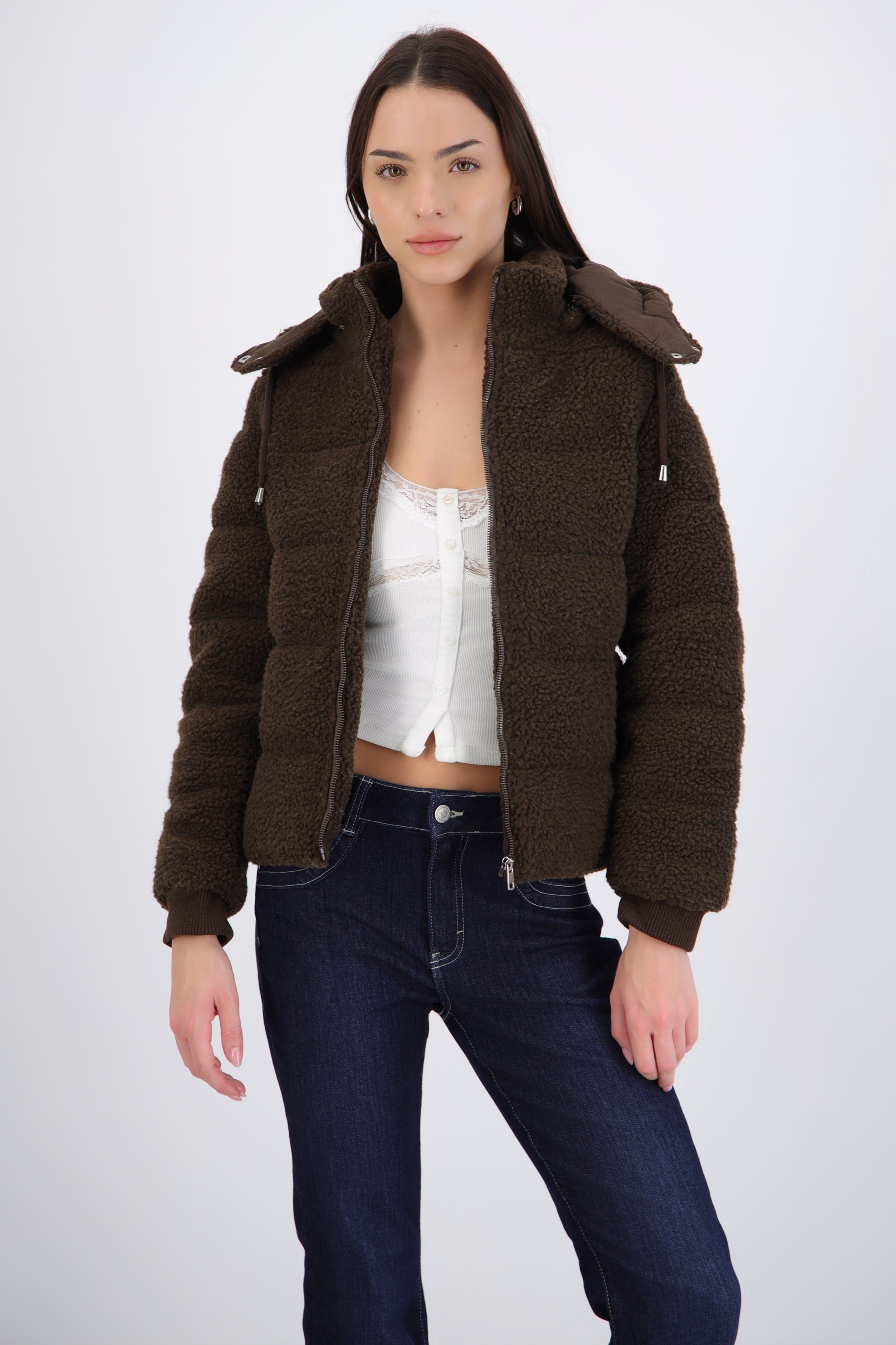 Puffer sherpa con gorro