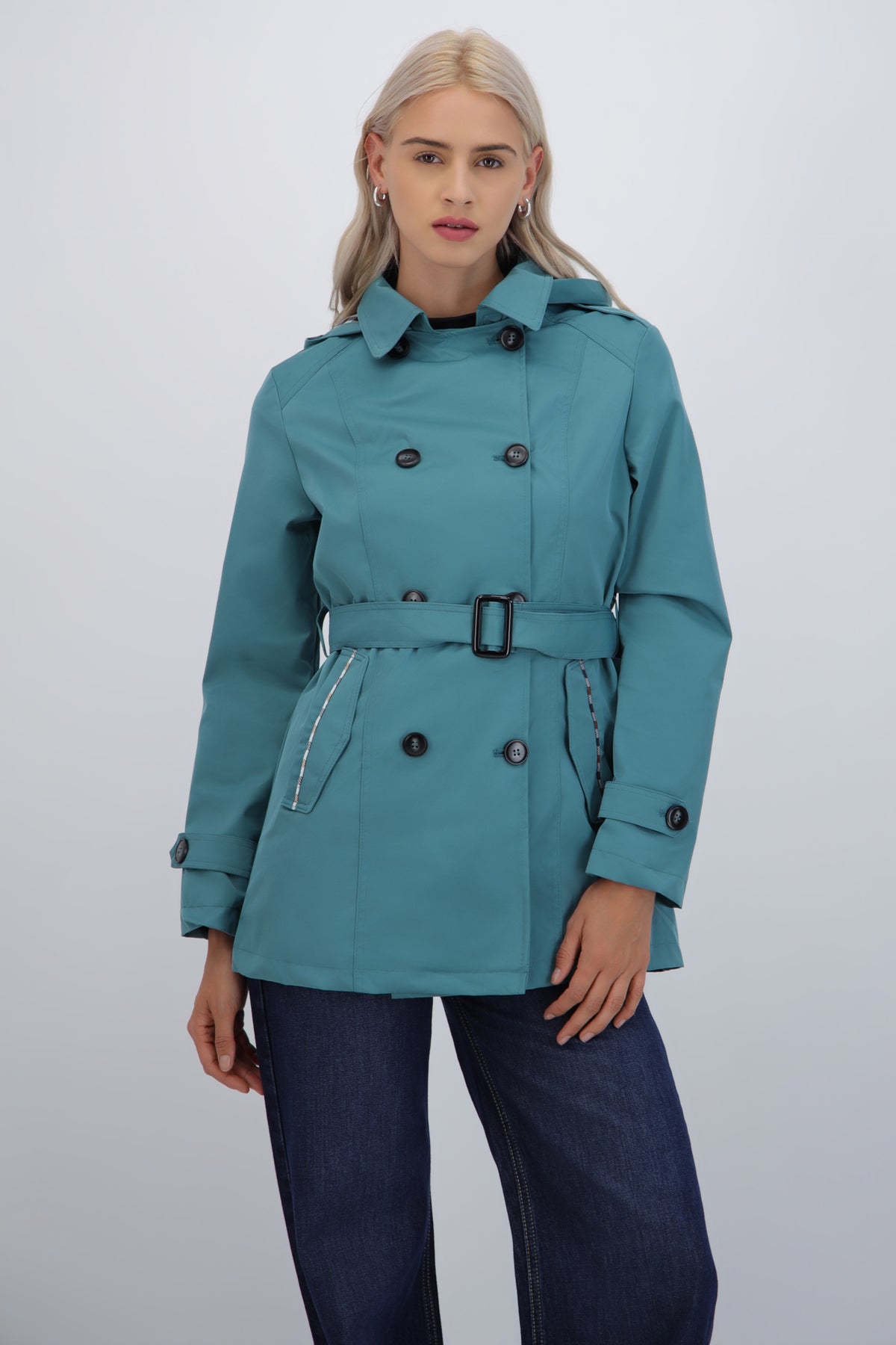 Trench con botones detalle cuadros AZUL