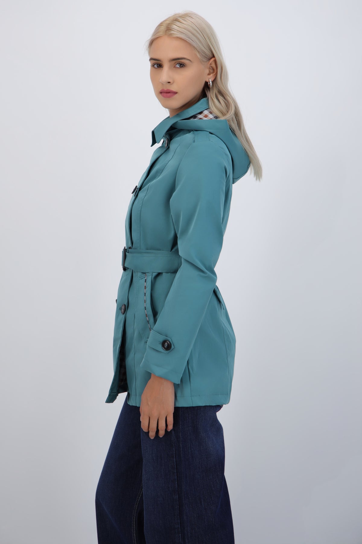Trench con botones detalle cuadros AZUL