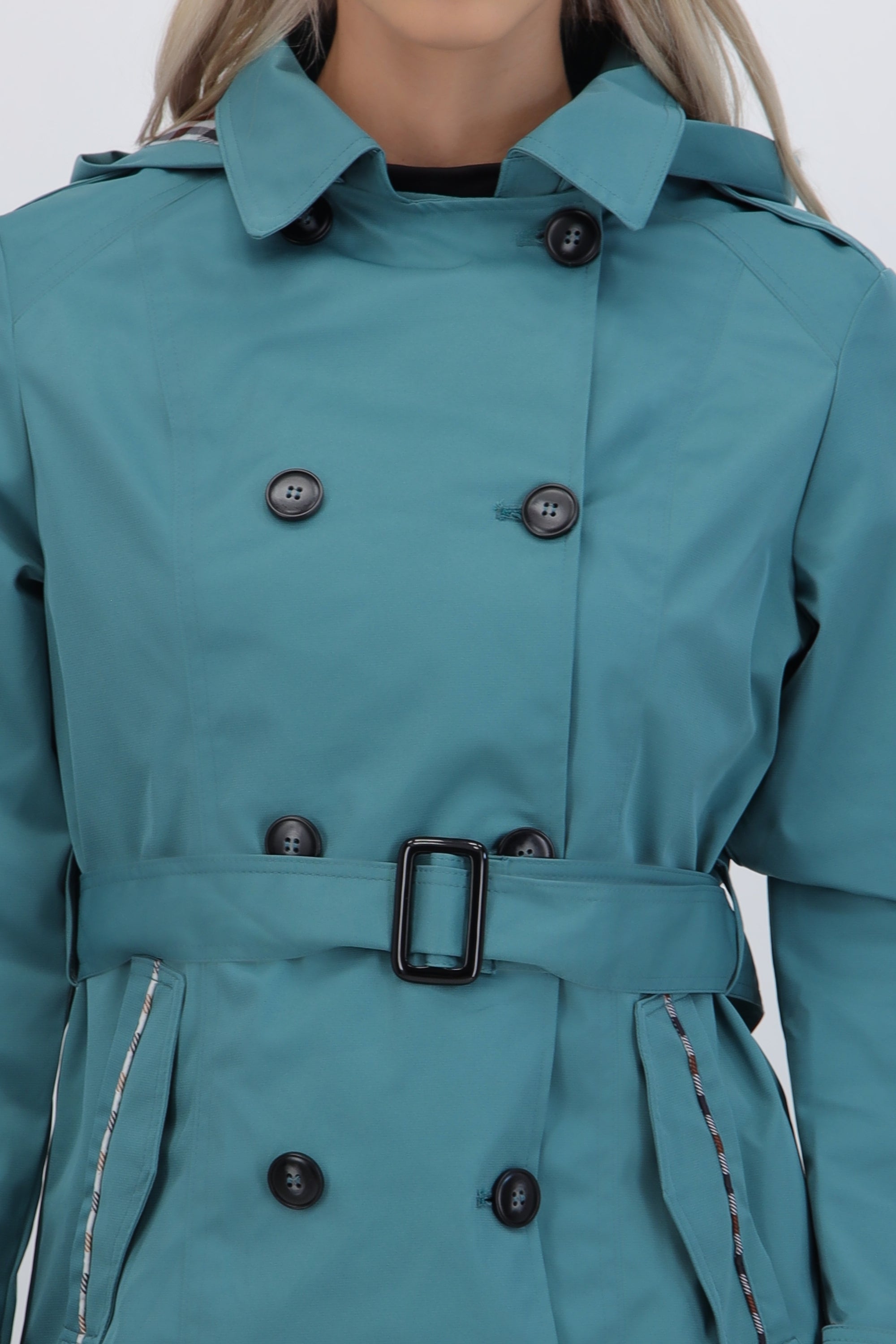 Trench con botones detalle cuadros AZUL