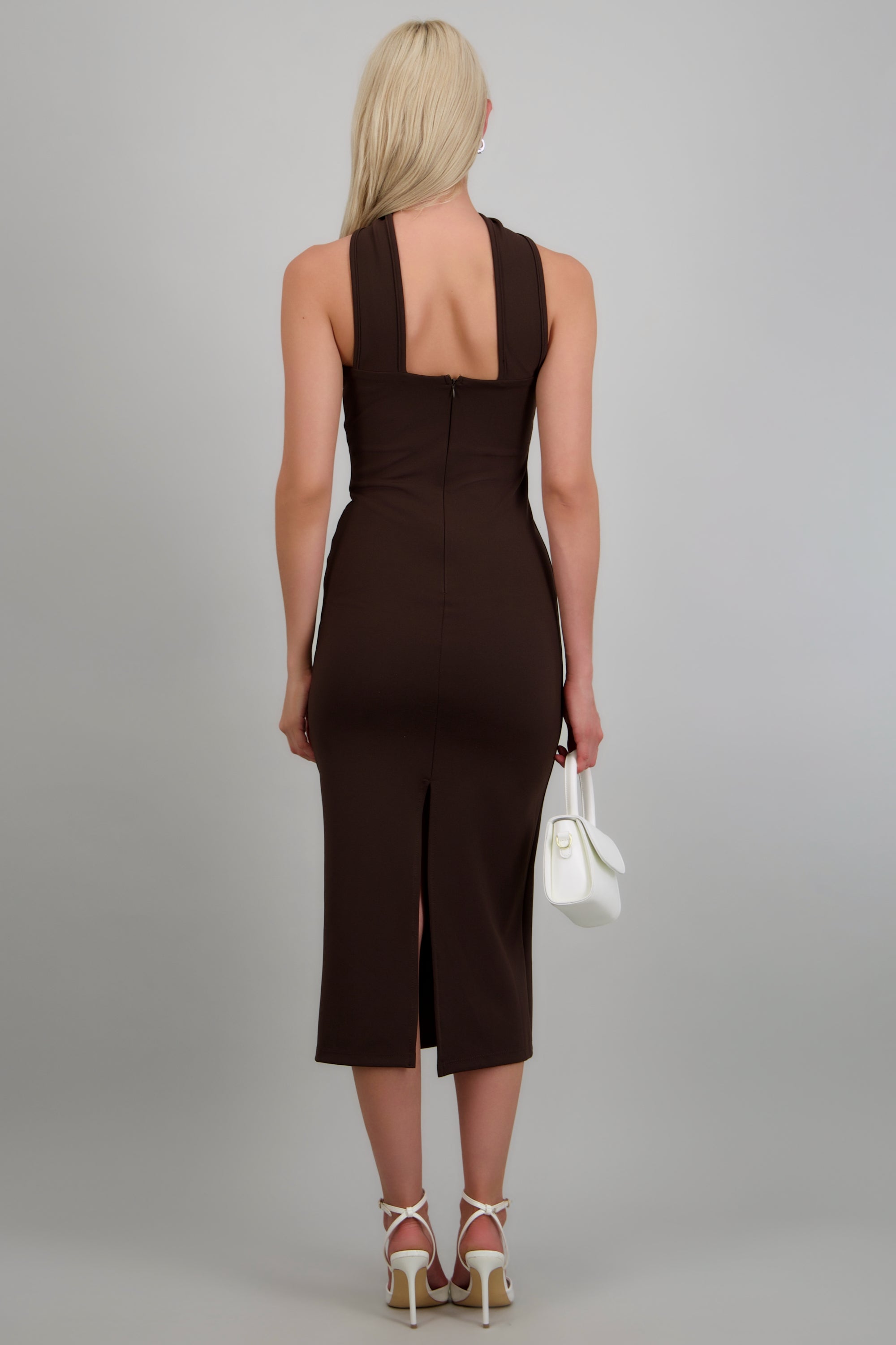 Vestido maxi strapples bodycon foulard CHOCOLATE