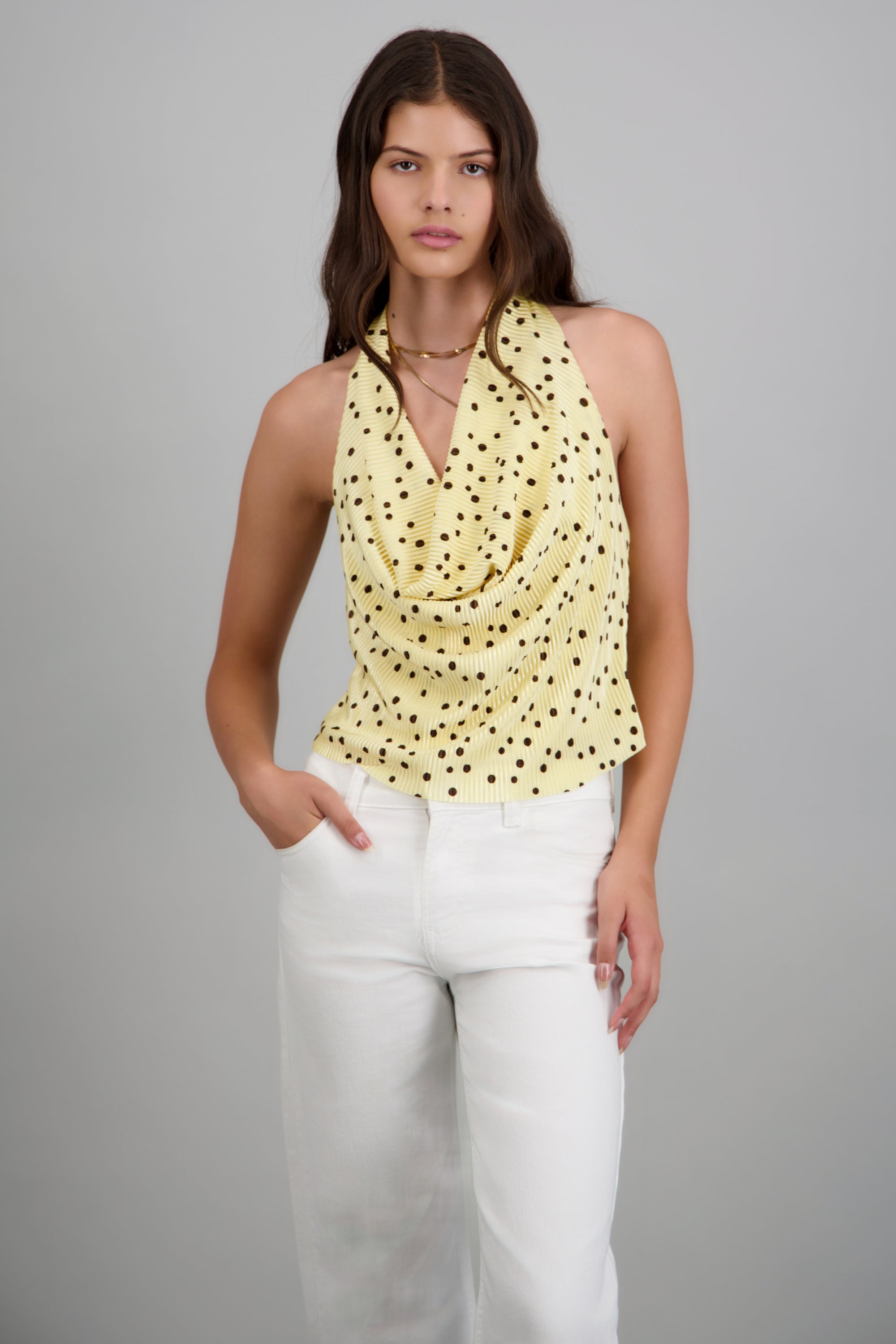 Top escote cascada polka dots AMARILLO COMBO