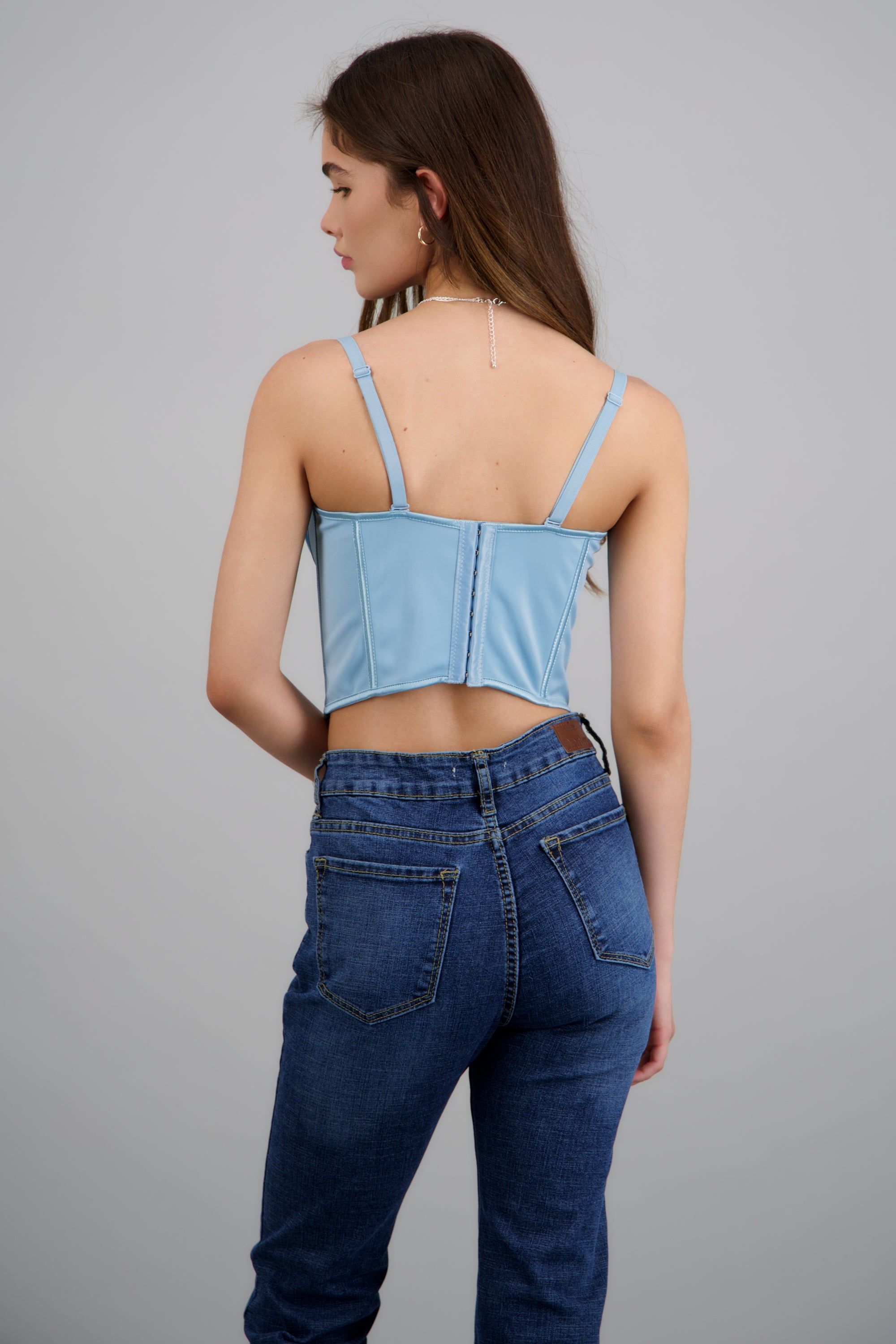 Corset de licra strapless drapeado AZUL PASTEL