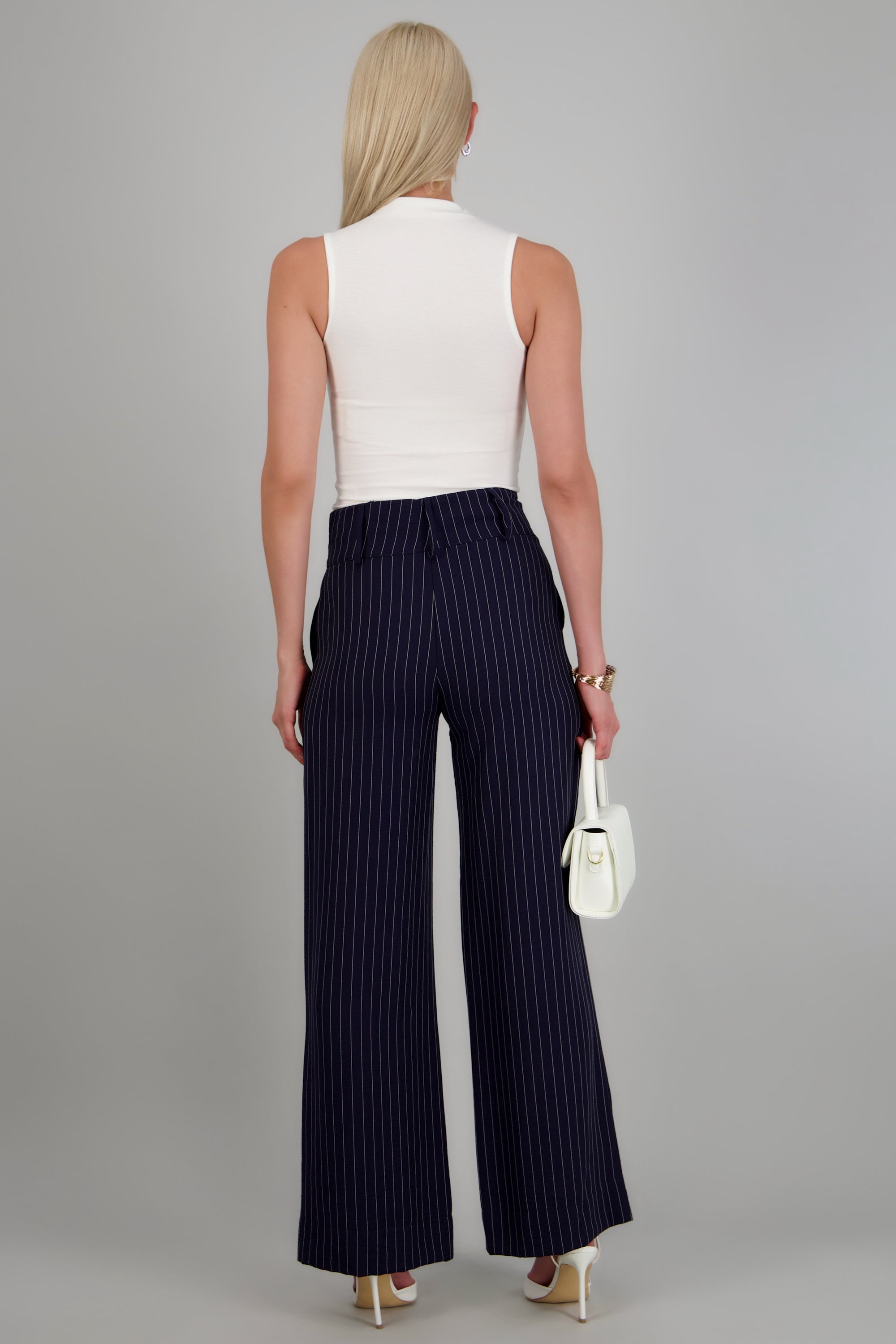 Pantalon recto detalle pretina ancha rayas MARINO