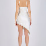 Vestido satín asimétrico encaje
