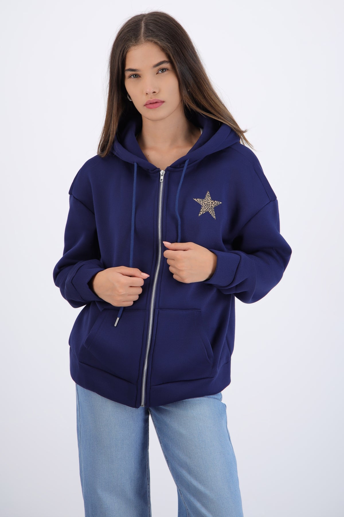 Chamarra estampado estrella animal print AZUL MARINO