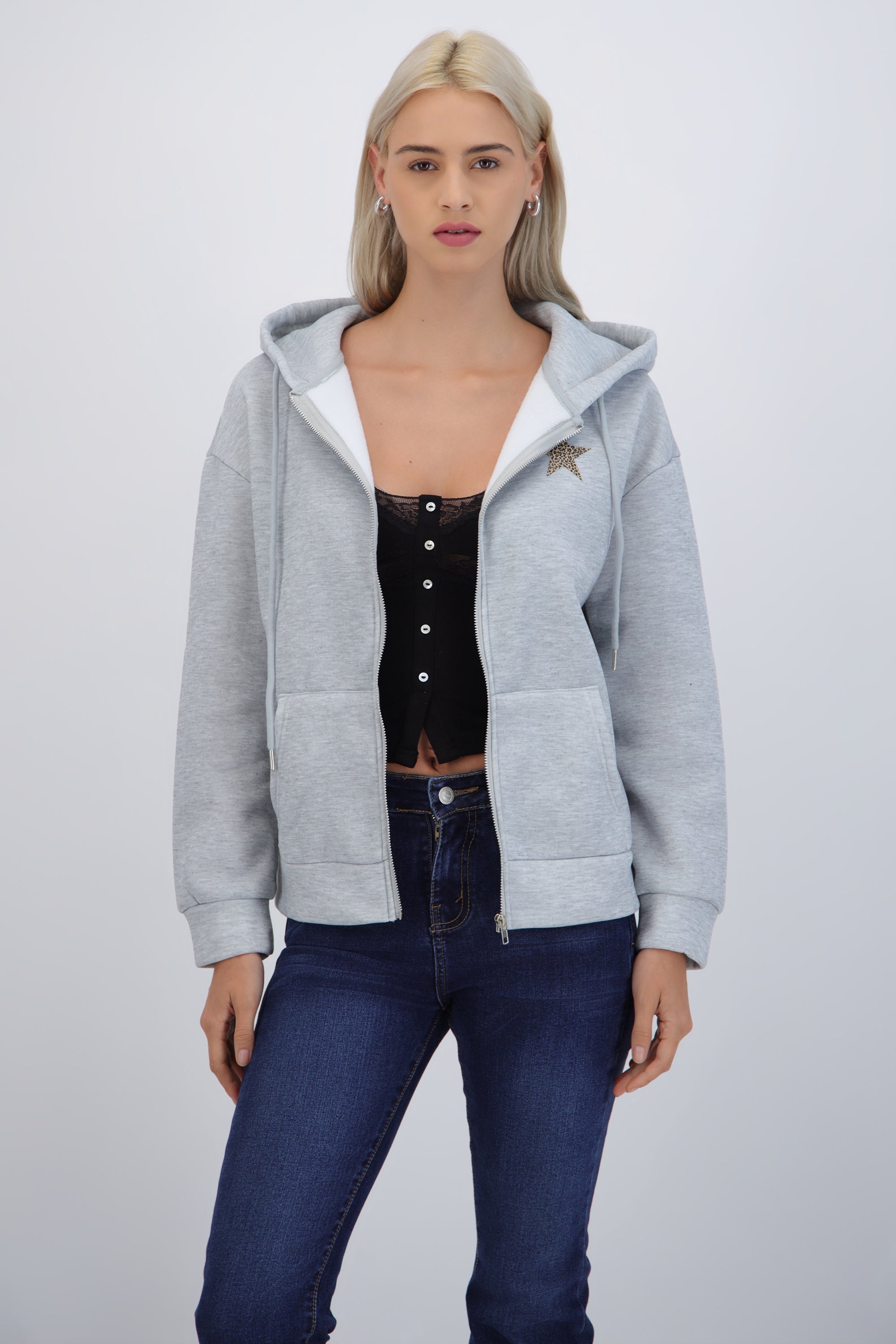 Chamarra estampado estrella animal print GRIS JASPE