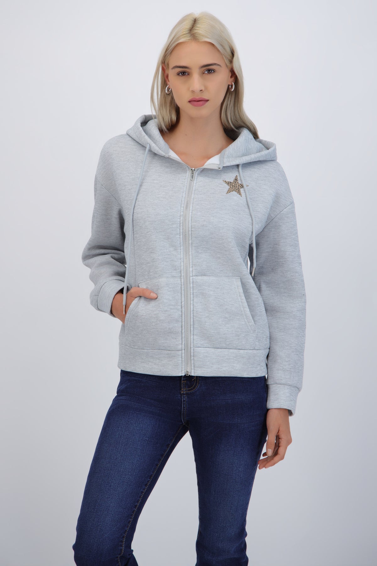 Chamarra estampado estrella animal print GRIS JASPE