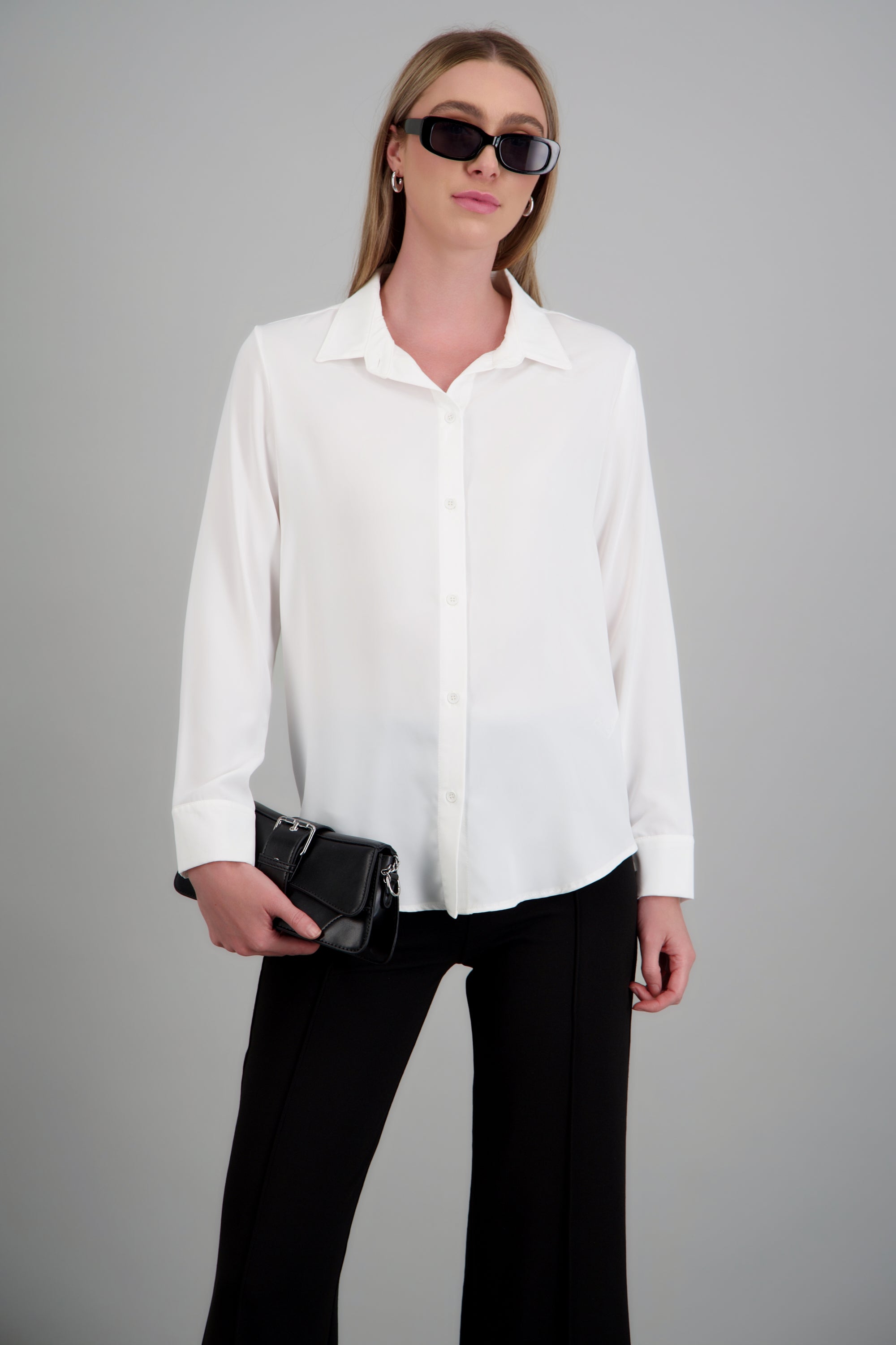 Camisa lisa manga larga botones BLANCO