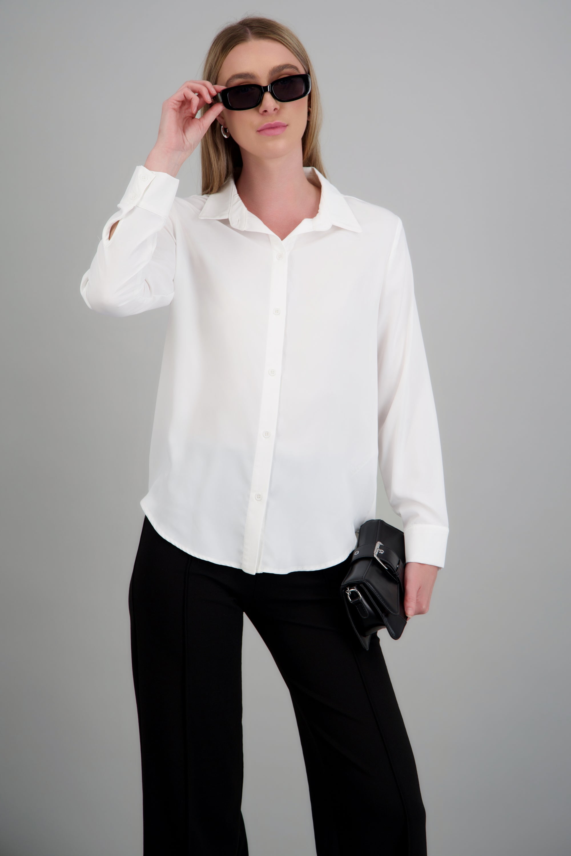 Camisa lisa manga larga botones BLANCO