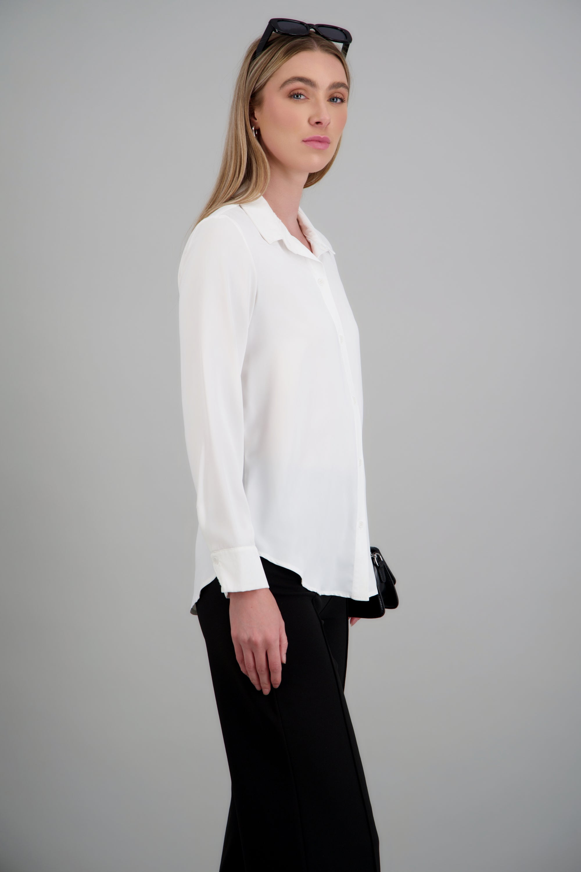 Camisa lisa manga larga botones BLANCO