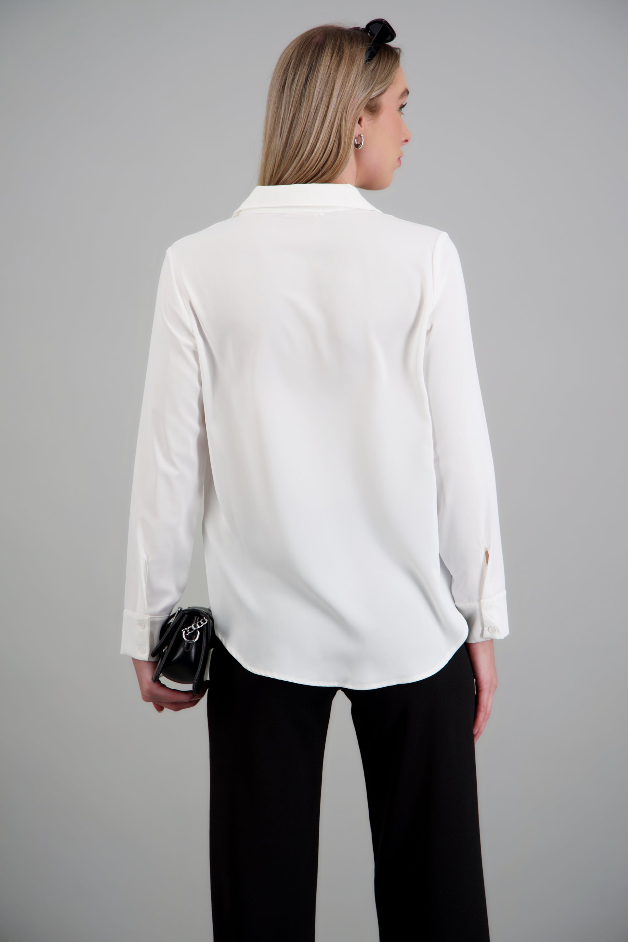 Camisa lisa manga larga botones BLANCO