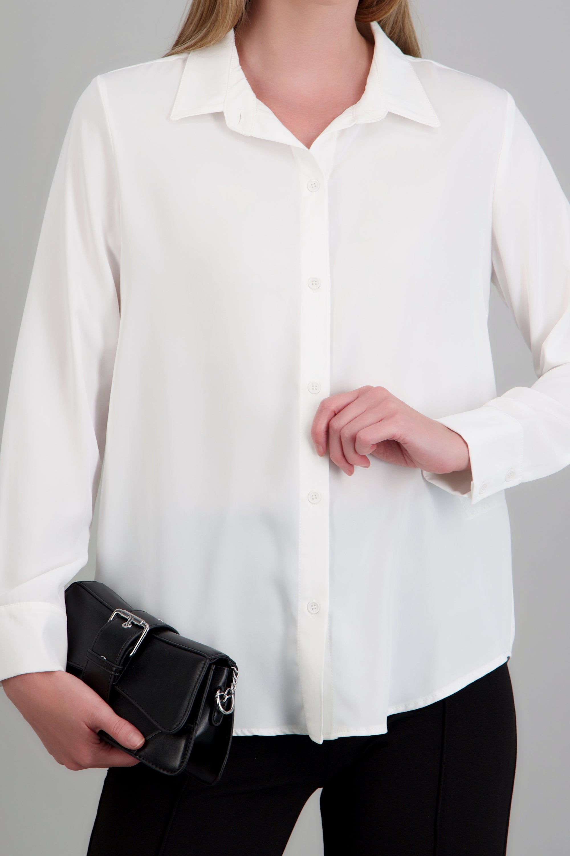 Camisa lisa manga larga botones BLANCO