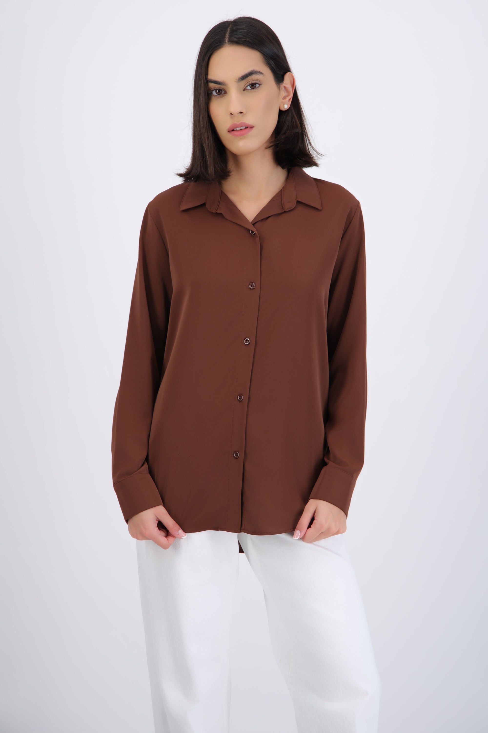 Camisa lisa manga larga botones