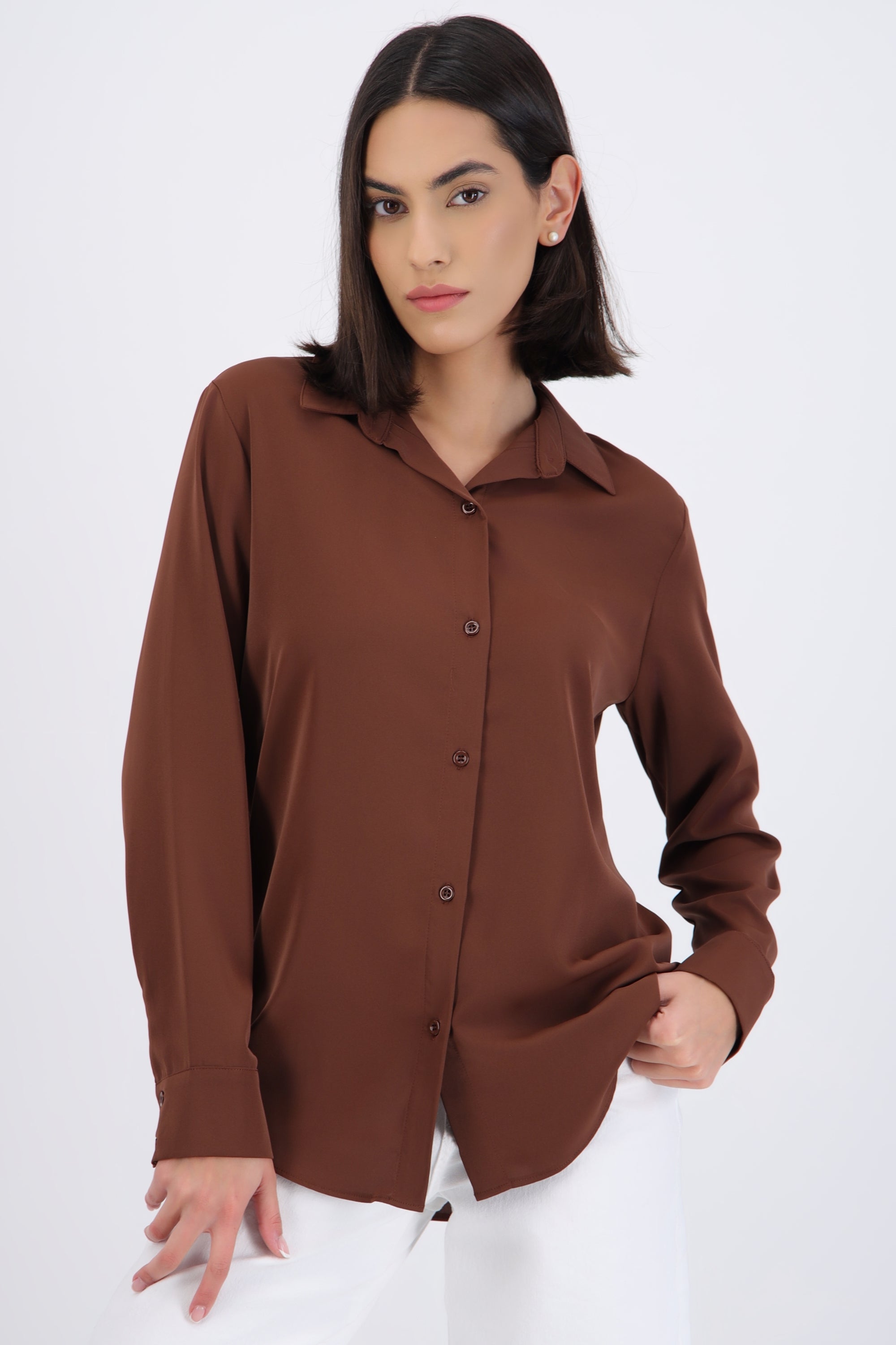 Camisa lisa manga larga botones