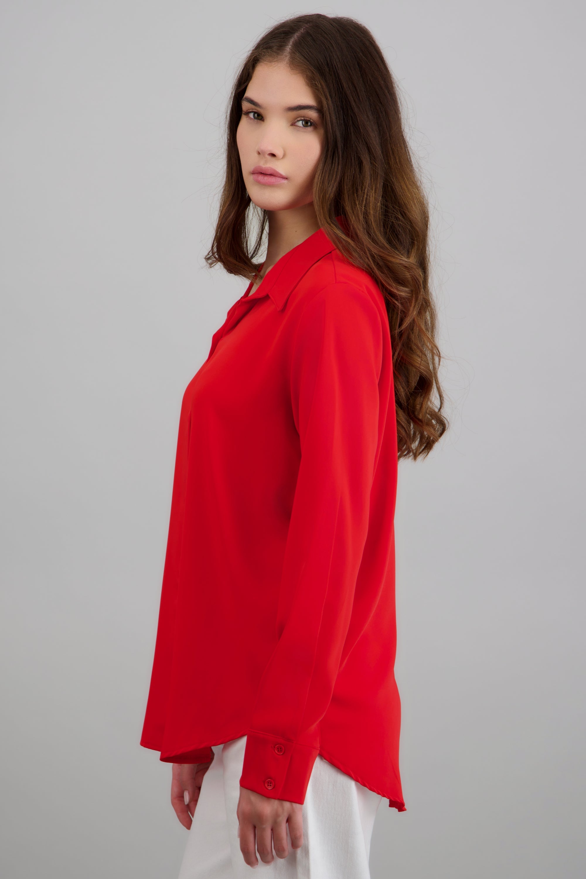 Camisa lisa manga larga botones ROJO