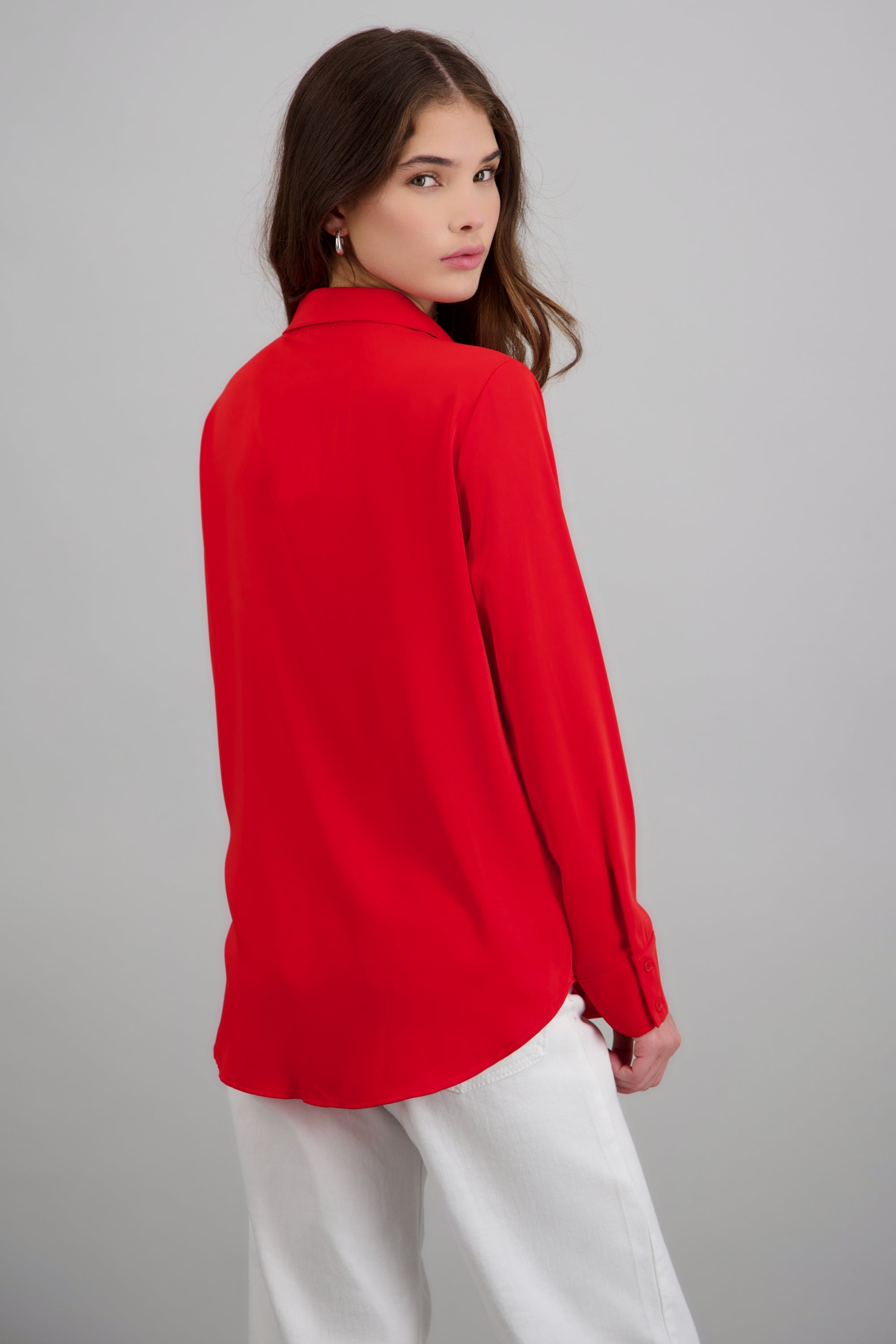 Camisa lisa manga larga botones ROJO