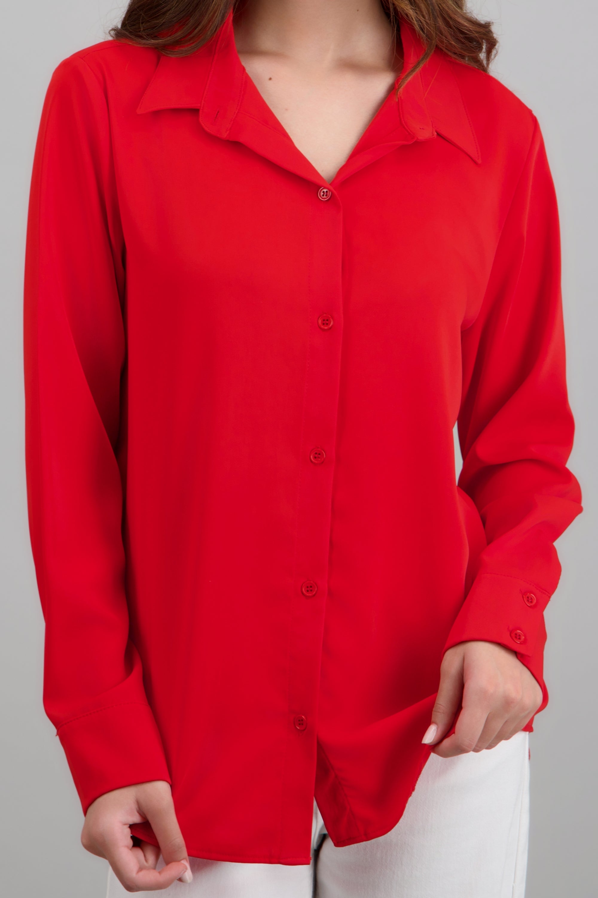 Camisa lisa manga larga botones ROJO