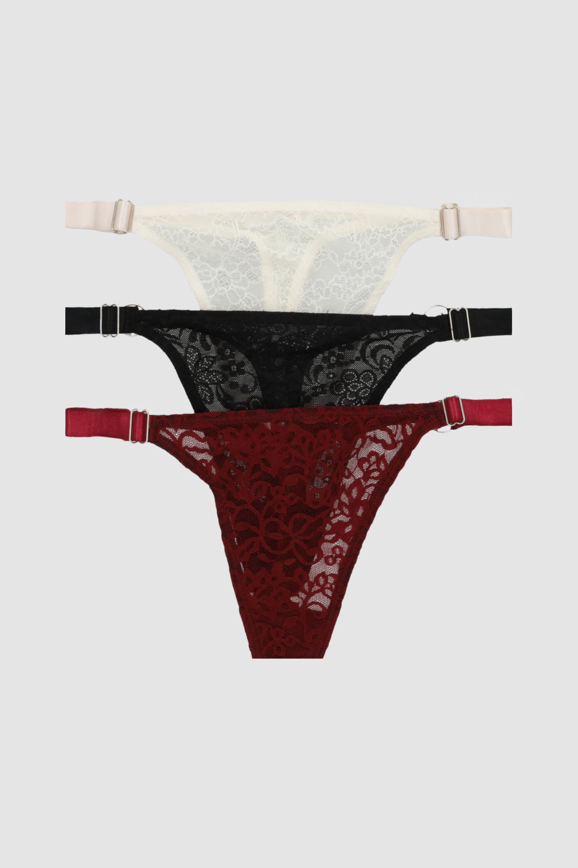 Tripack tanga encaje ajustables NEGRO COMBO