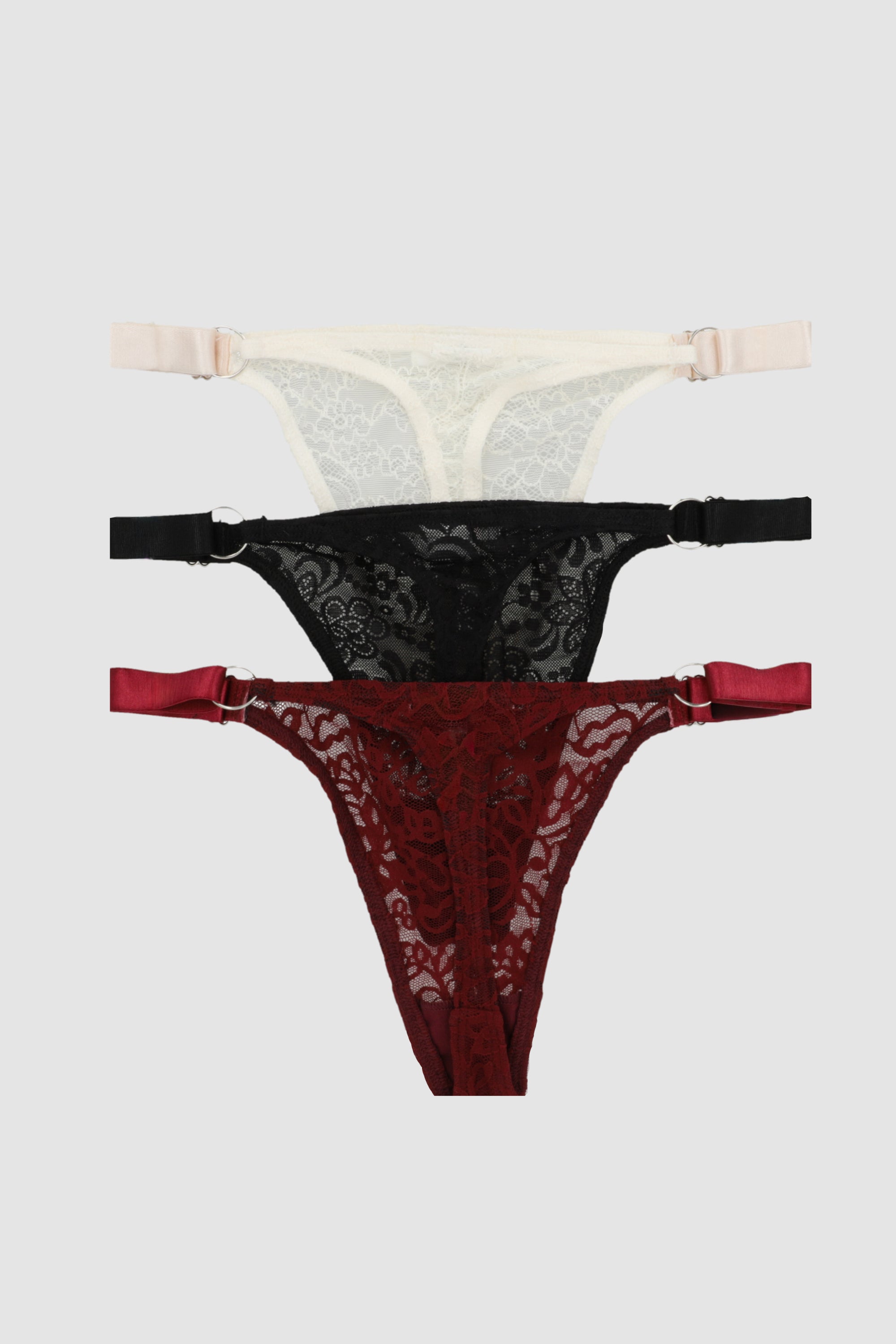 Tripack tanga encaje ajustables NEGRO COMBO