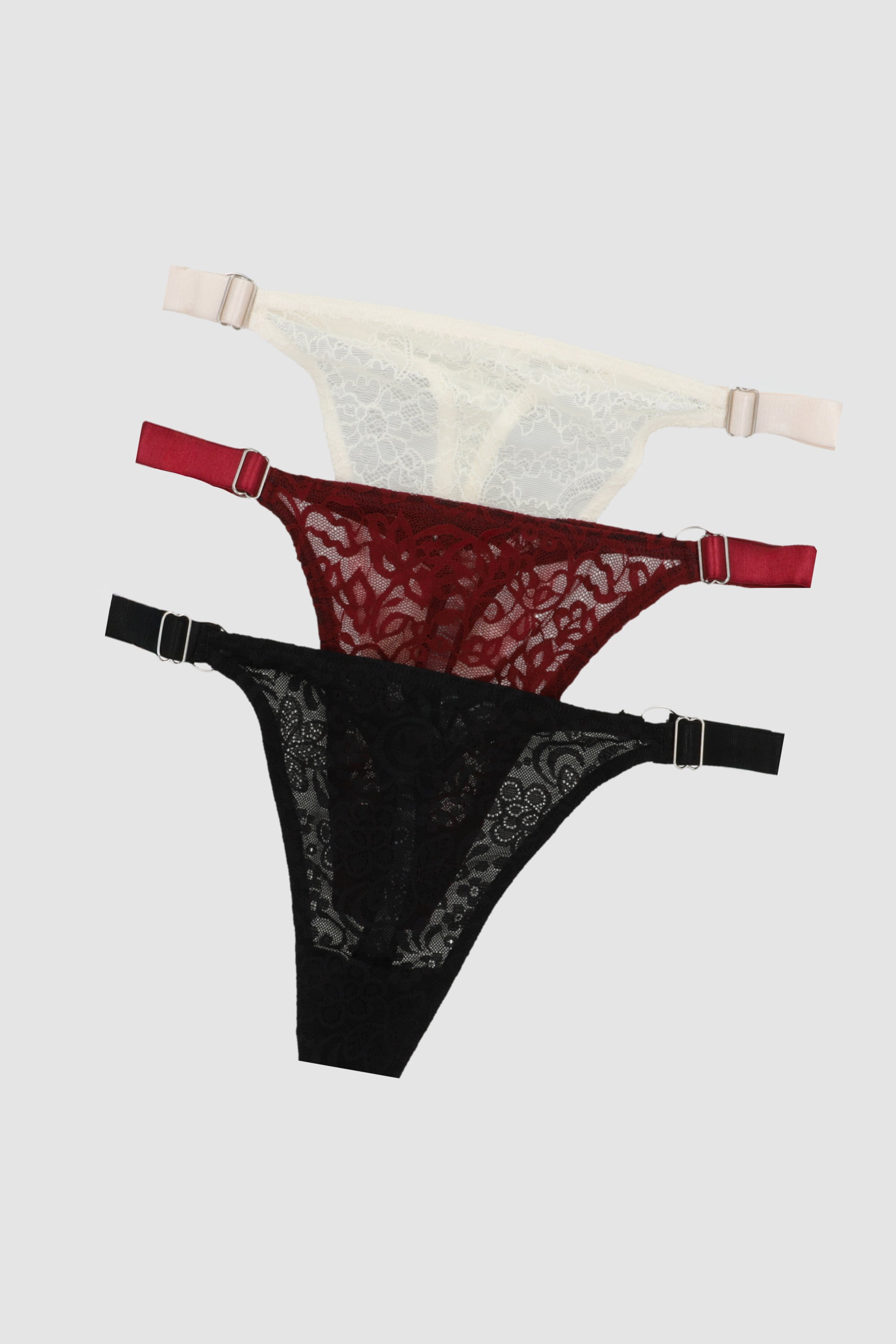 Tripack tanga encaje ajustables NEGRO COMBO
