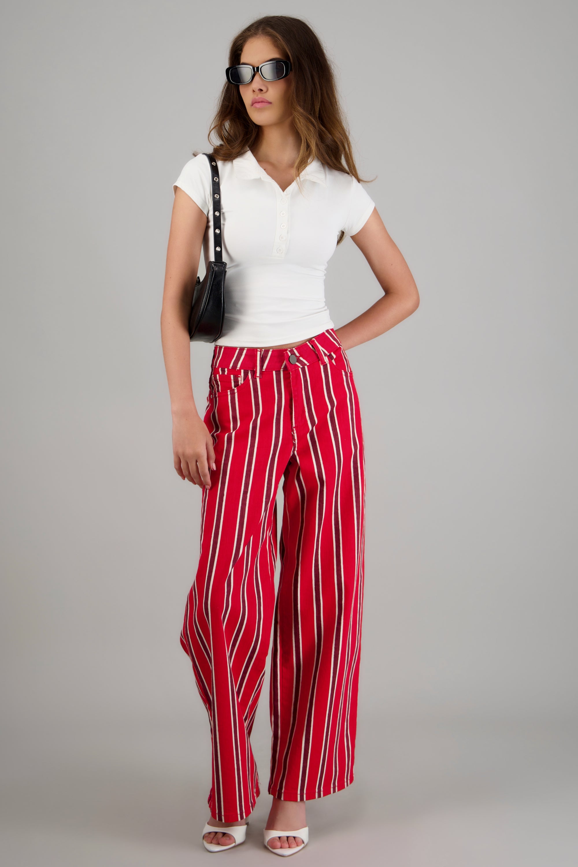 Jeans wide leg rayas ROJO