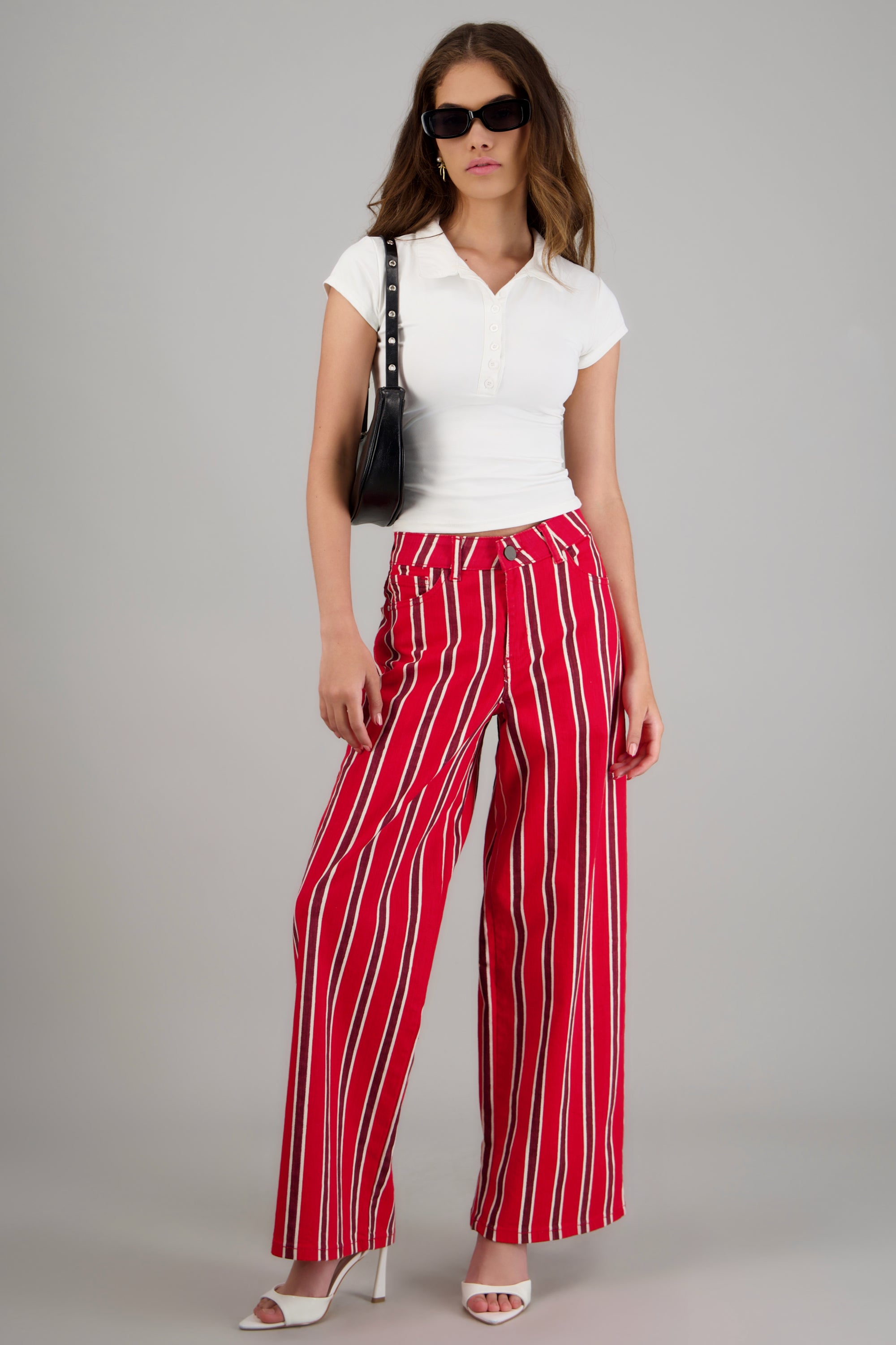 Jeans wide leg rayas ROJO