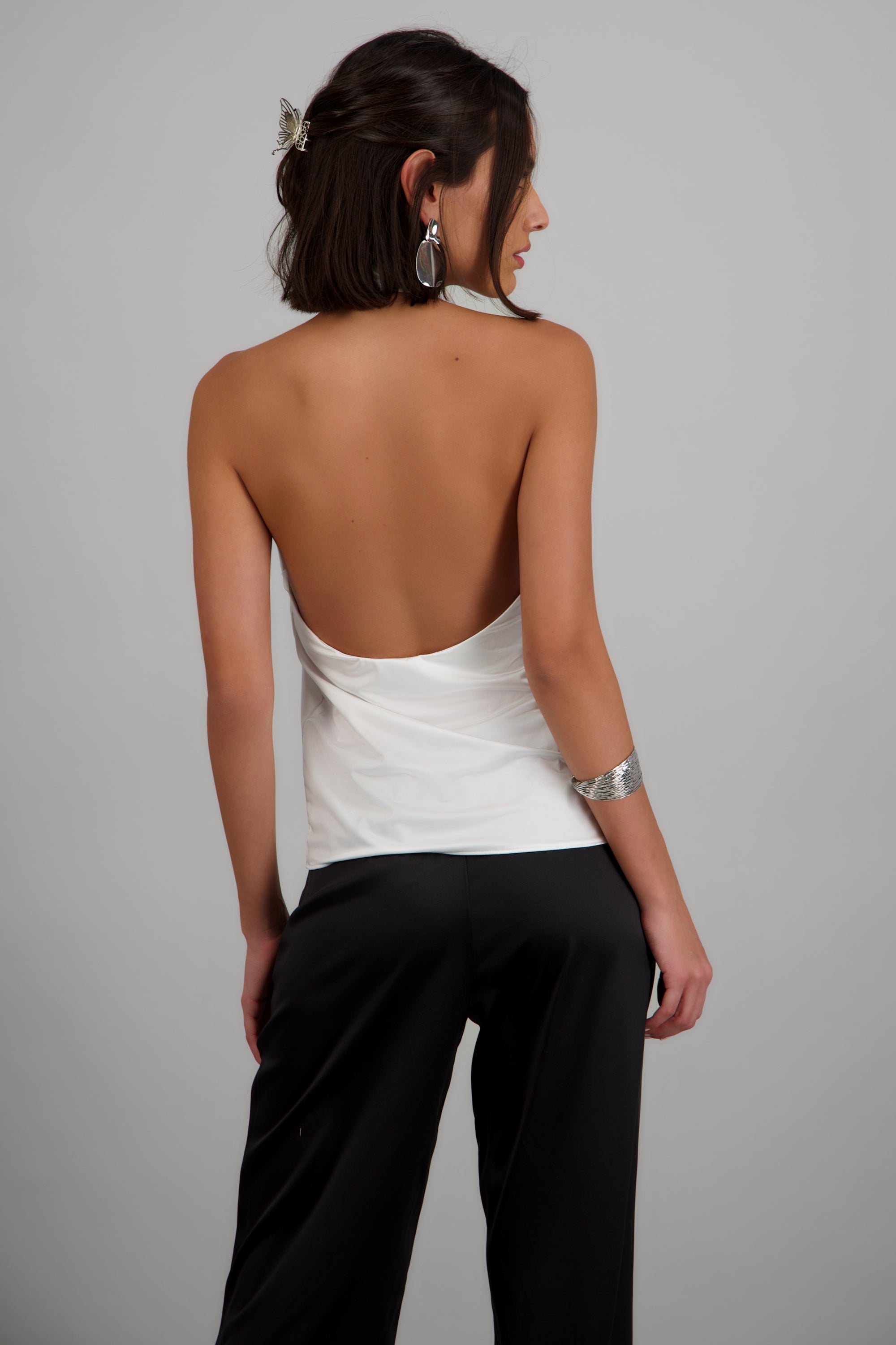 top halter escote cascada BLANCO