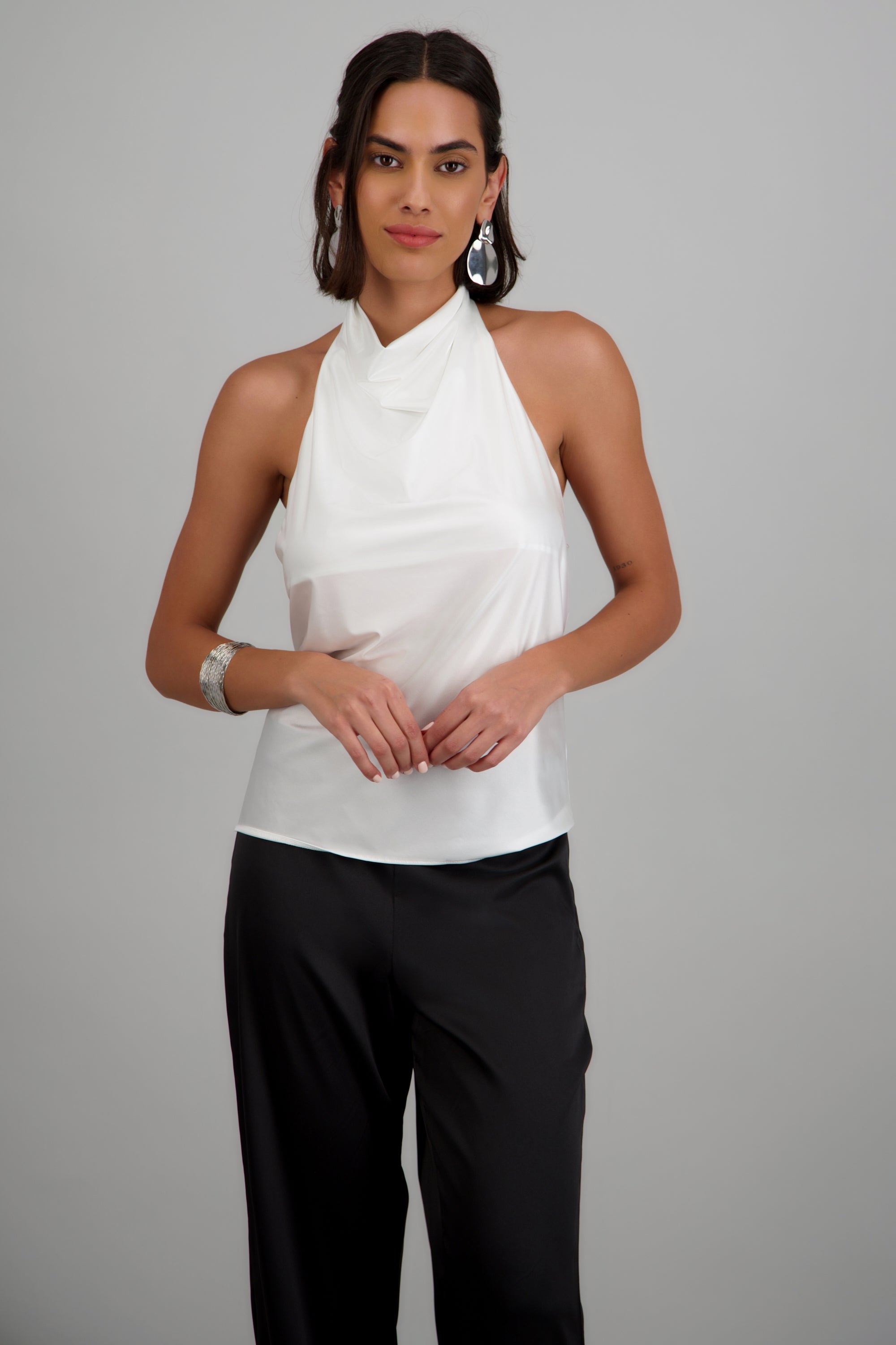 top halter escote cascada BLANCO