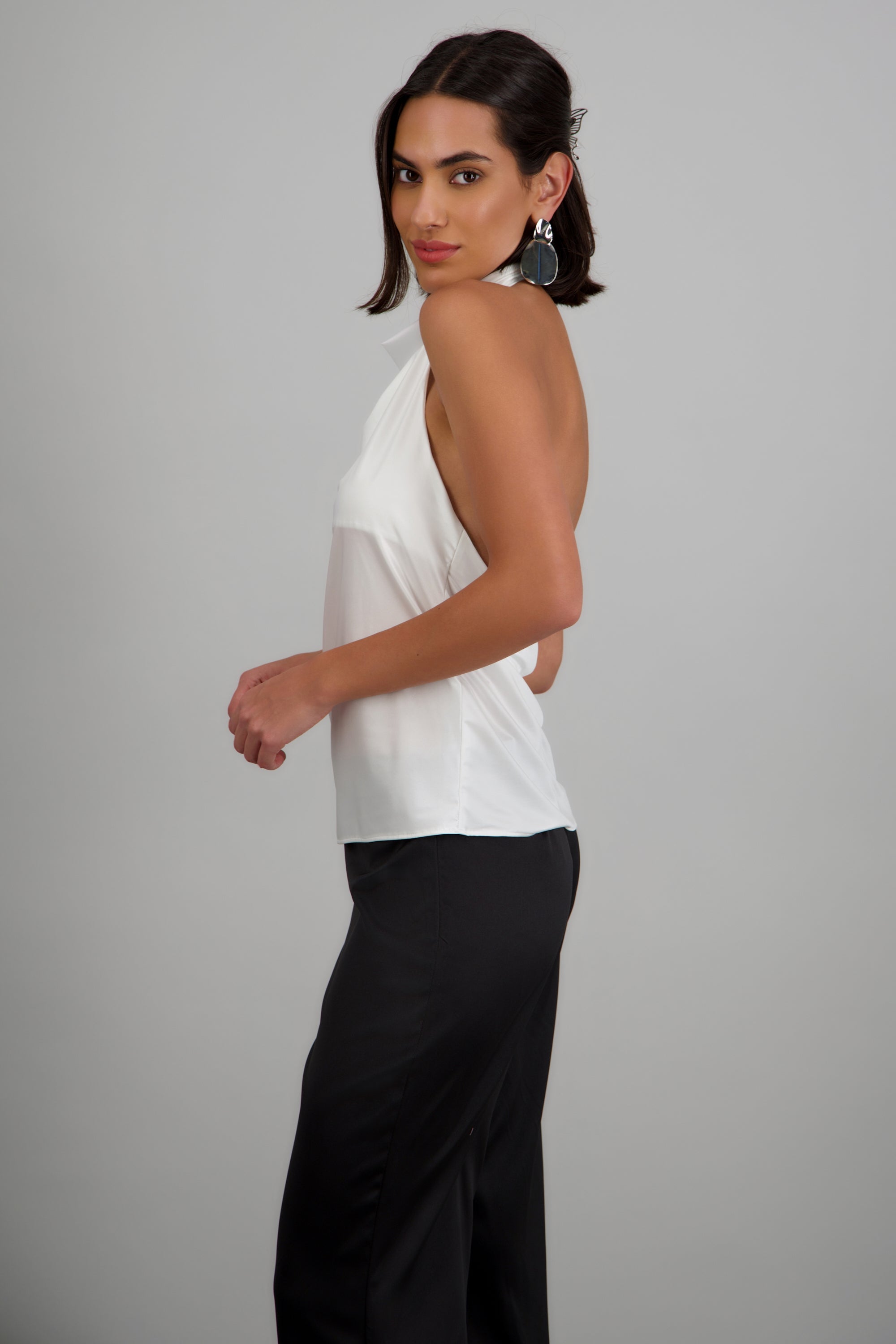 top halter escote cascada BLANCO
