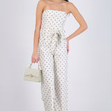 Jumpsuit strapless cinto polka dots