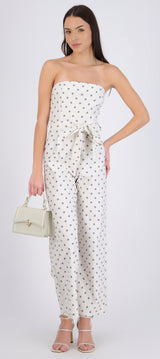 Jumpsuit strapless cinto polka dots